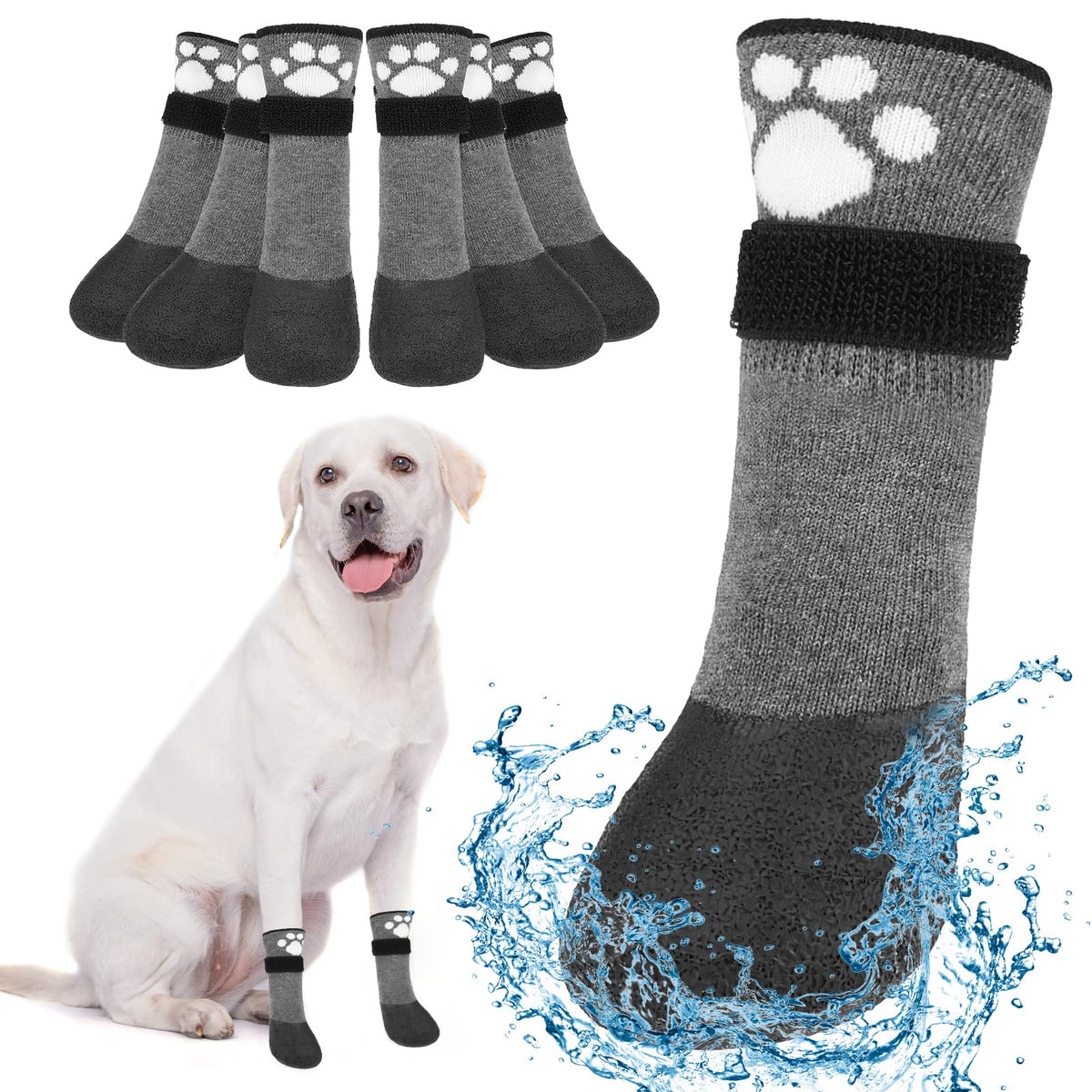 BEAUTYZOO anti-slip dog boots on hardwood floor for secure traction during indoor walks