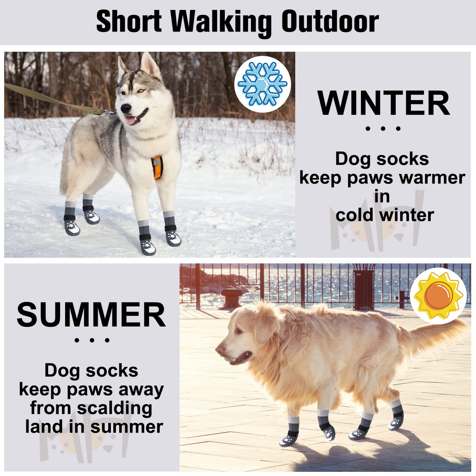 BEAUTYZOO anti-slip dog socks adjustable belt supports secure fit during walks
