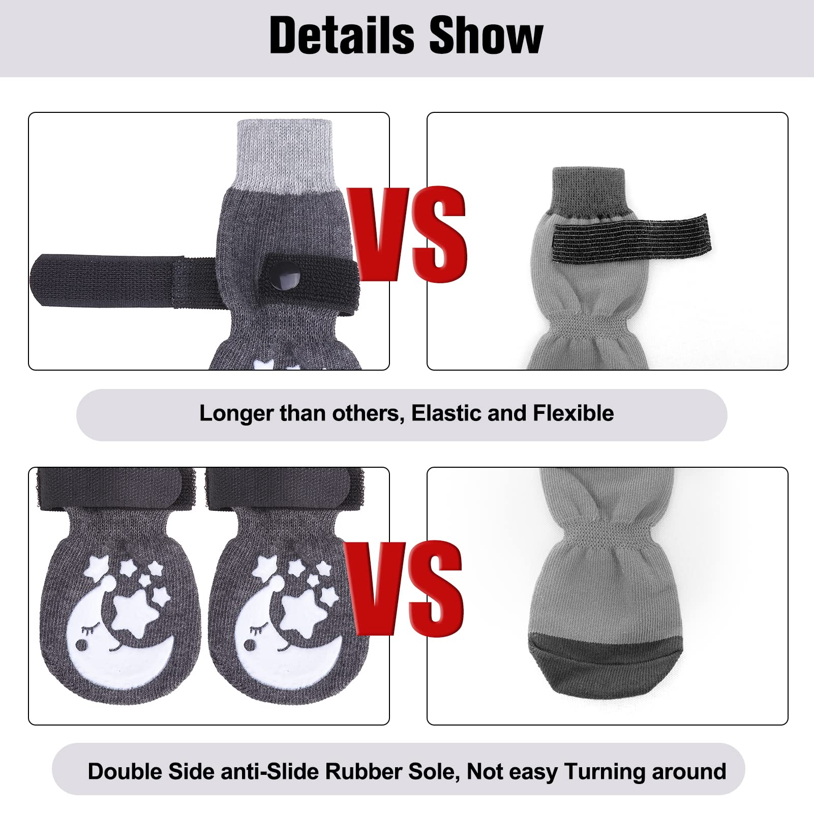 BEAUTYZOO anti-slip dog socks non-slip grip close-up highlights traction pattern