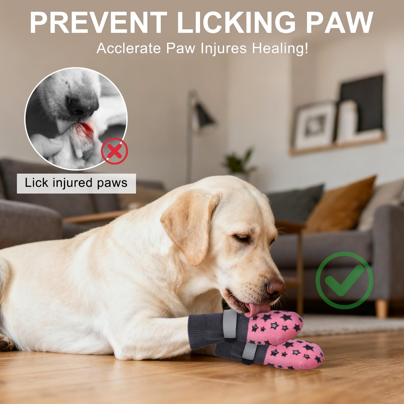 BEAUTYZOO dog socks support hot pavement and cold surfaces for year-round protection.