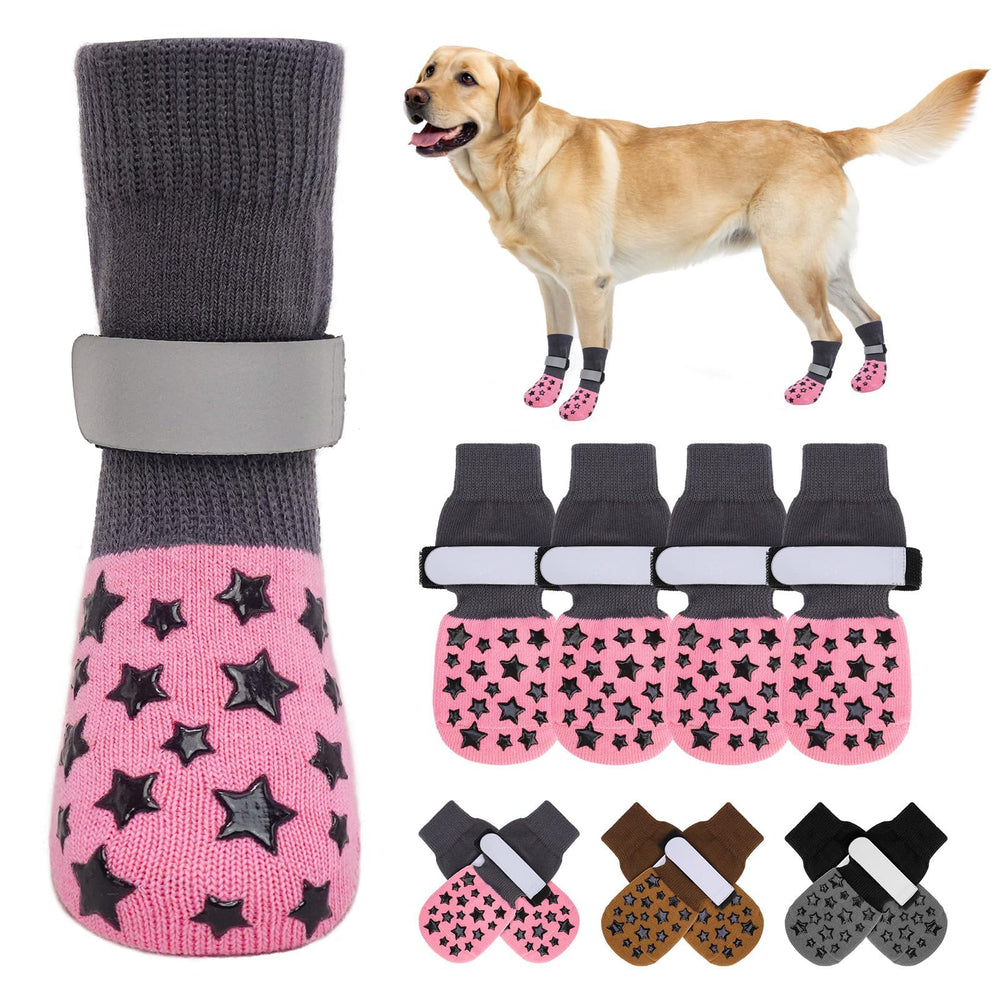 BEAUTYZOO anti-slip dog socks on tile floor provide extra traction for seniors.