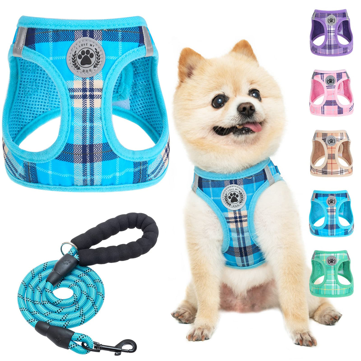 ARNÉS BEAUTYZOO para perro pequeño azul, ajuste cómodo para paseos seguros.
