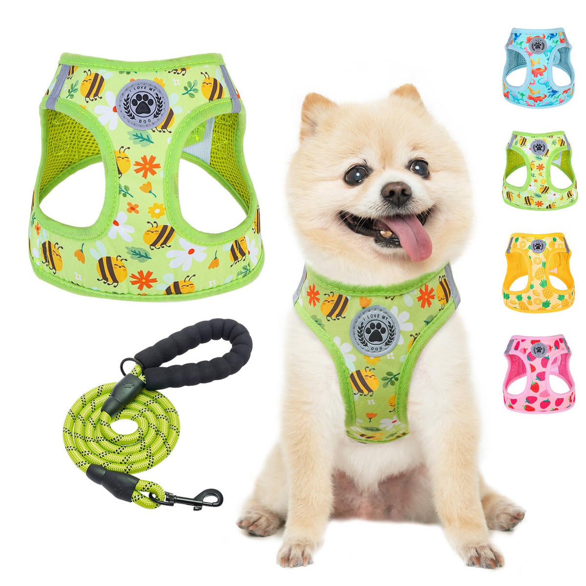 BEAUTYZOO bee-pattern harness and leash for comfortable daily walks
