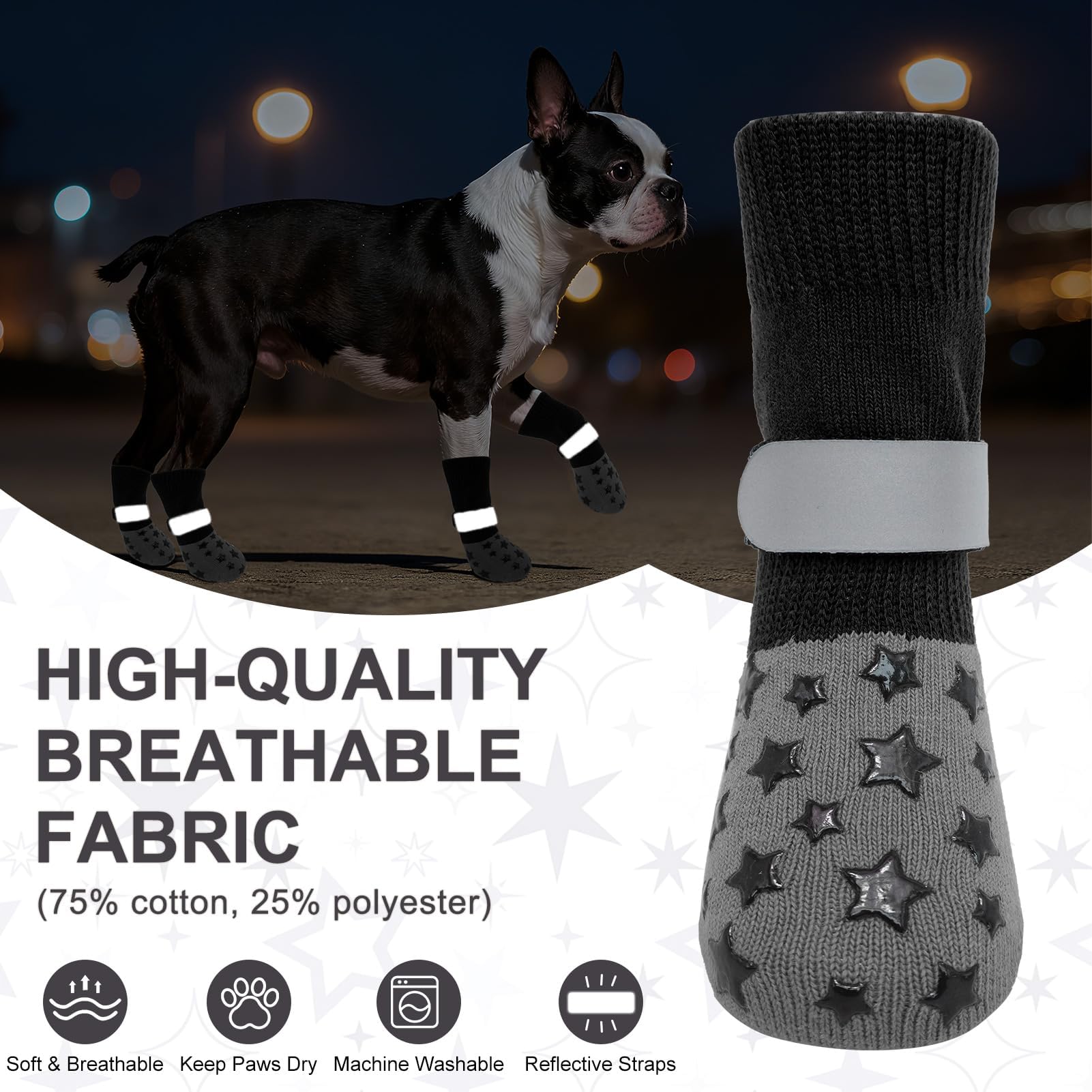 BEAUTYZOO breathable-soft-fabric paw socks keep paws comfortable in indoor wear.