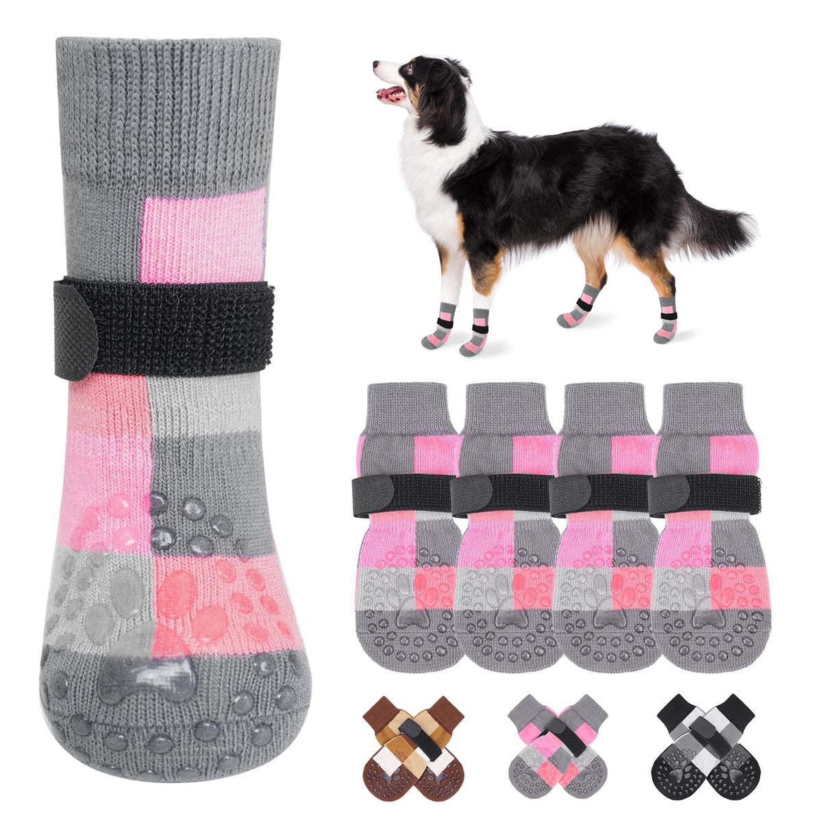 BEAUTYZOO calcetines antideslizantes para perros con agarre en pisos.