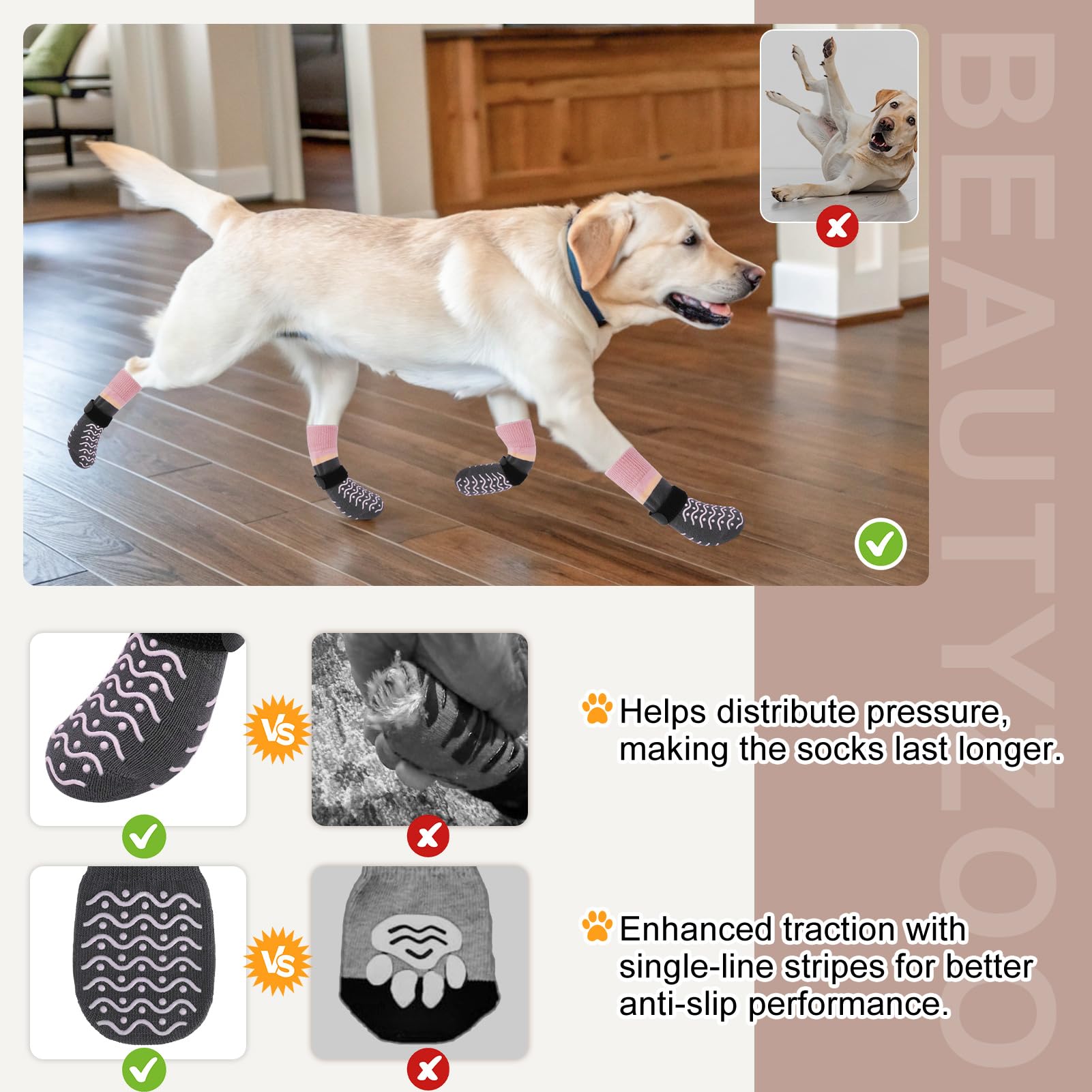 BEAUTYZOO calcetines para perro tejido de algodón suave y cómodo