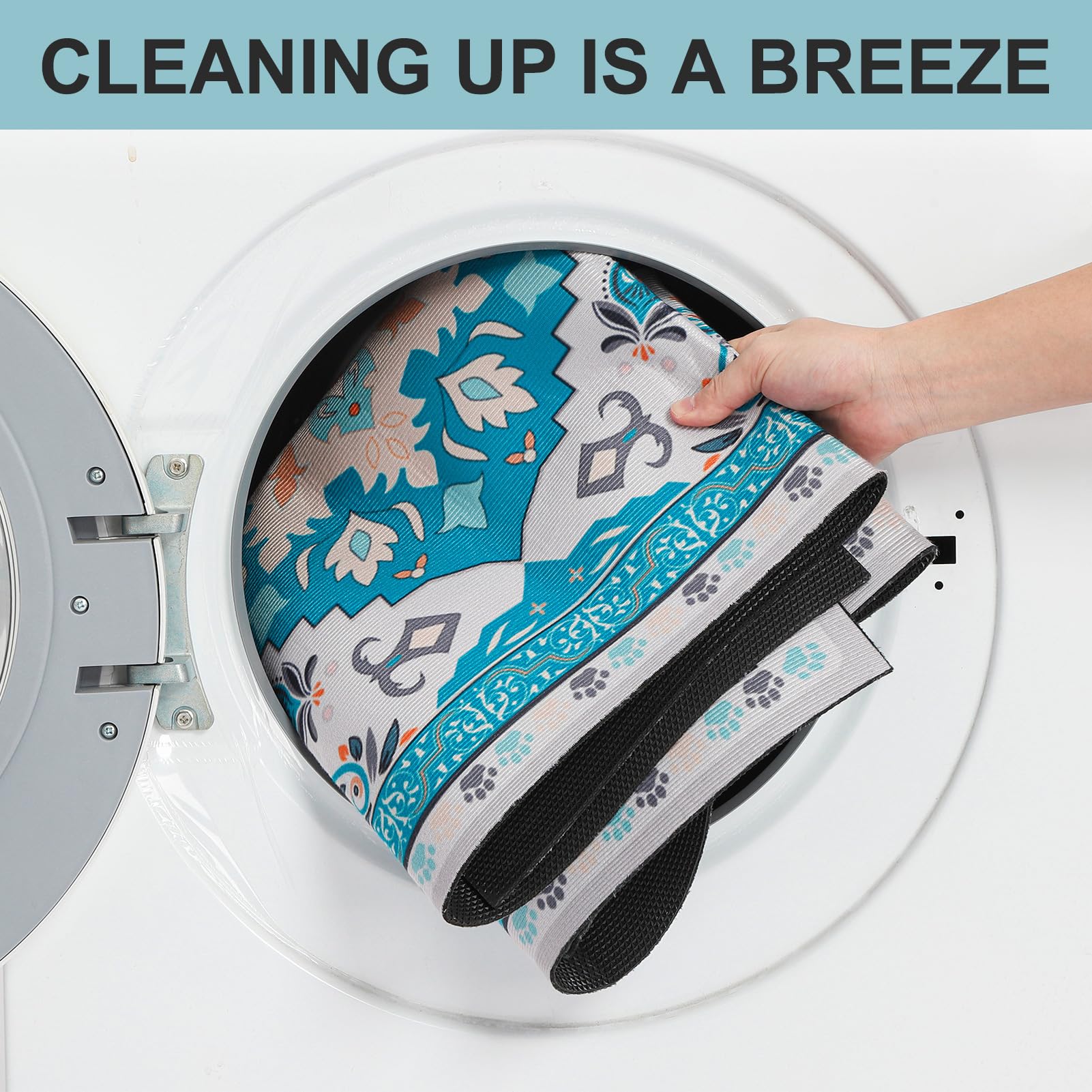 BEAUTYZOO Cat Litter Mat retro-pattern blue blends with decor while trapping litter