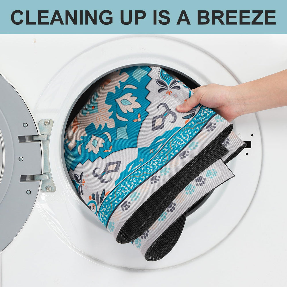 BEAUTYZOO Cat Litter Mat retro-pattern blue blends with decor while trapping litter