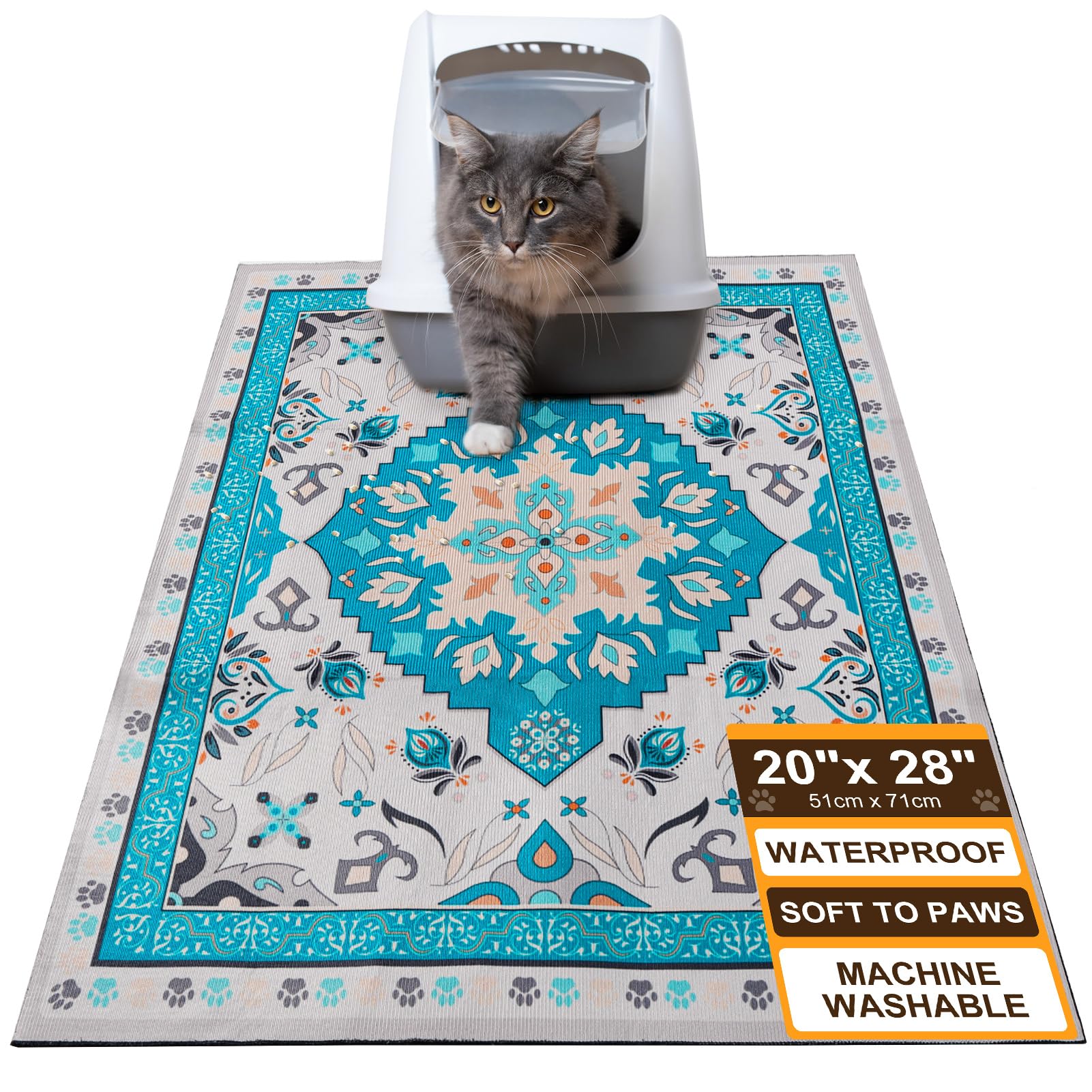 BEAUTYZOO Cat Litter Mat front blue view reduces litter tracking around the home