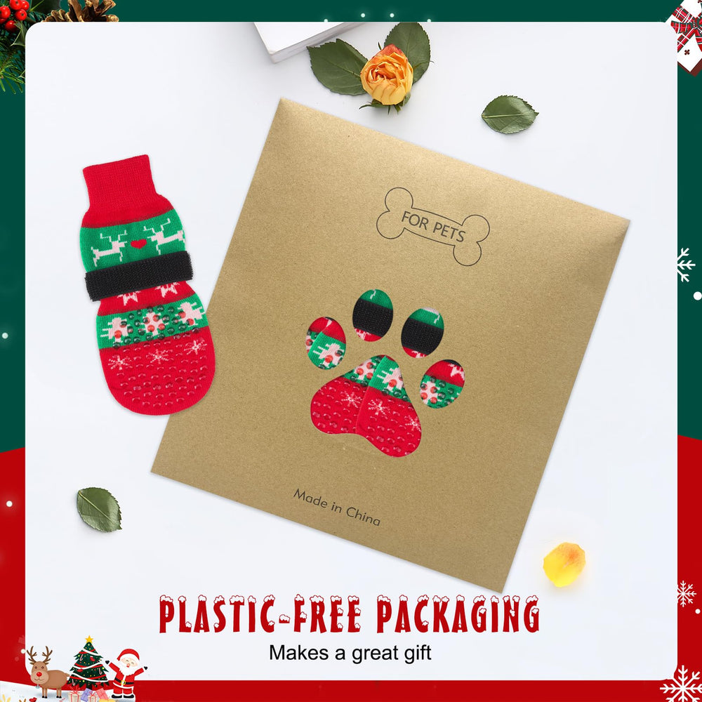 BEAUTYZOO Christmas-style dog socks shown for holiday wear and gifting.