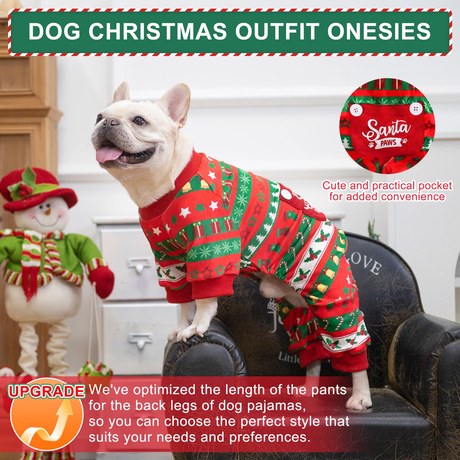 BEAUTYZOO dog christmas pajamas elastic collar hidden buttons simplify dressing