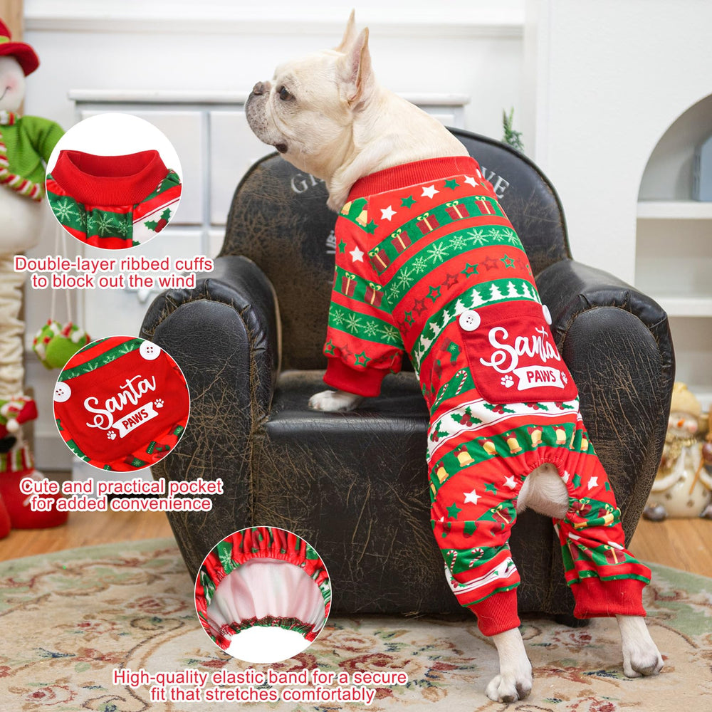 BEAUTYZOO dog christmas pajamas on-dog wearing red color for holiday photos