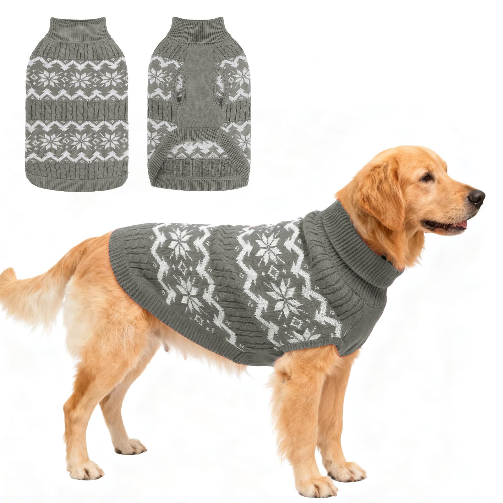 BEAUTYZOO dog Christmas sweater gray front view highlights warm, festive style for large dogs