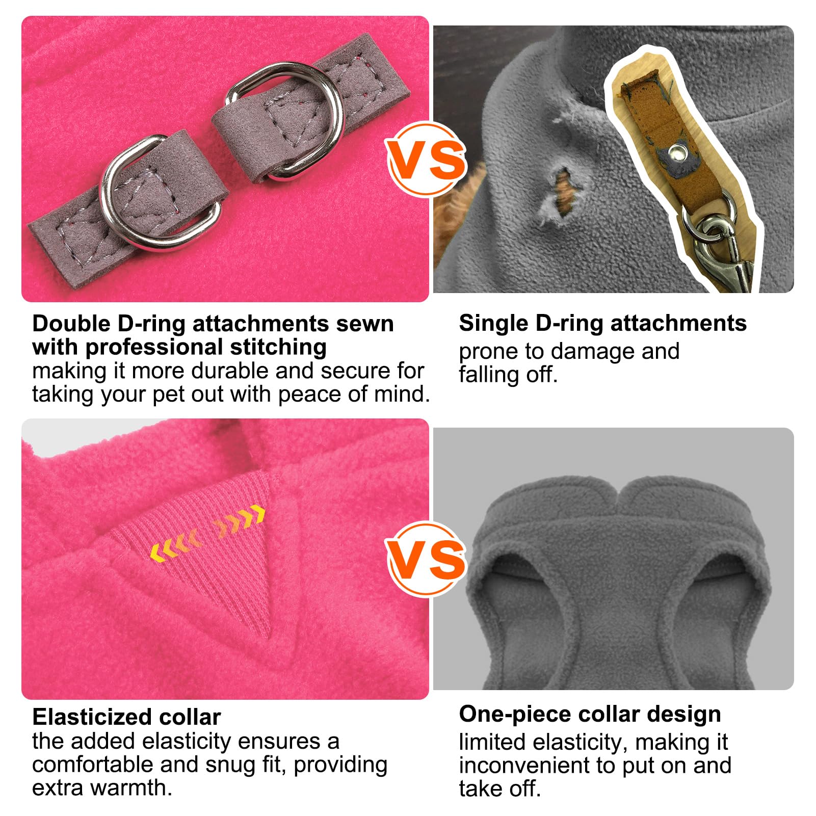 BEAUTYZOO dog fleece vest with double D-rings back demonstrates leash connection stability