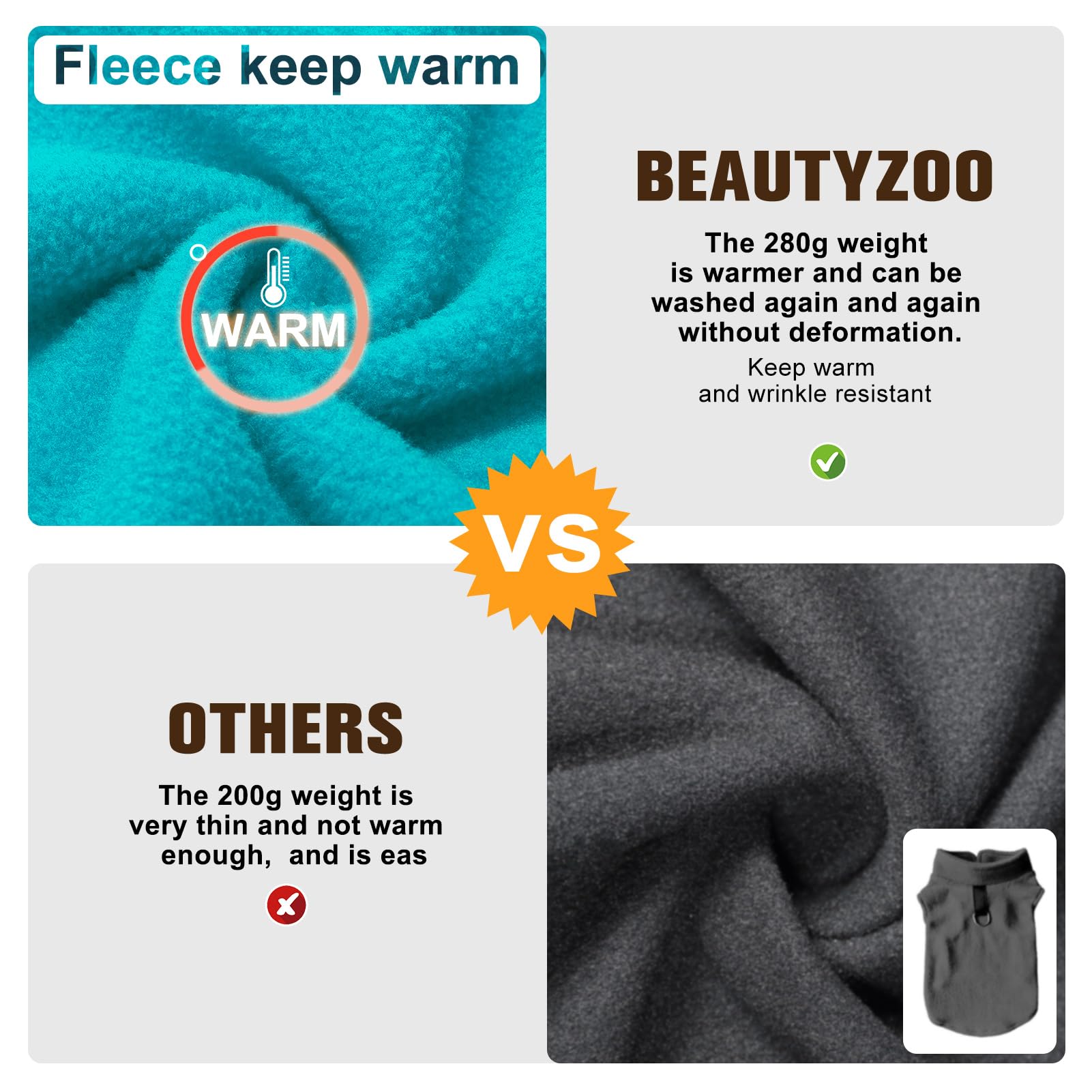 BEAUTYZOO dog fleece vest dual D ring leash attachment enables reliable walks.