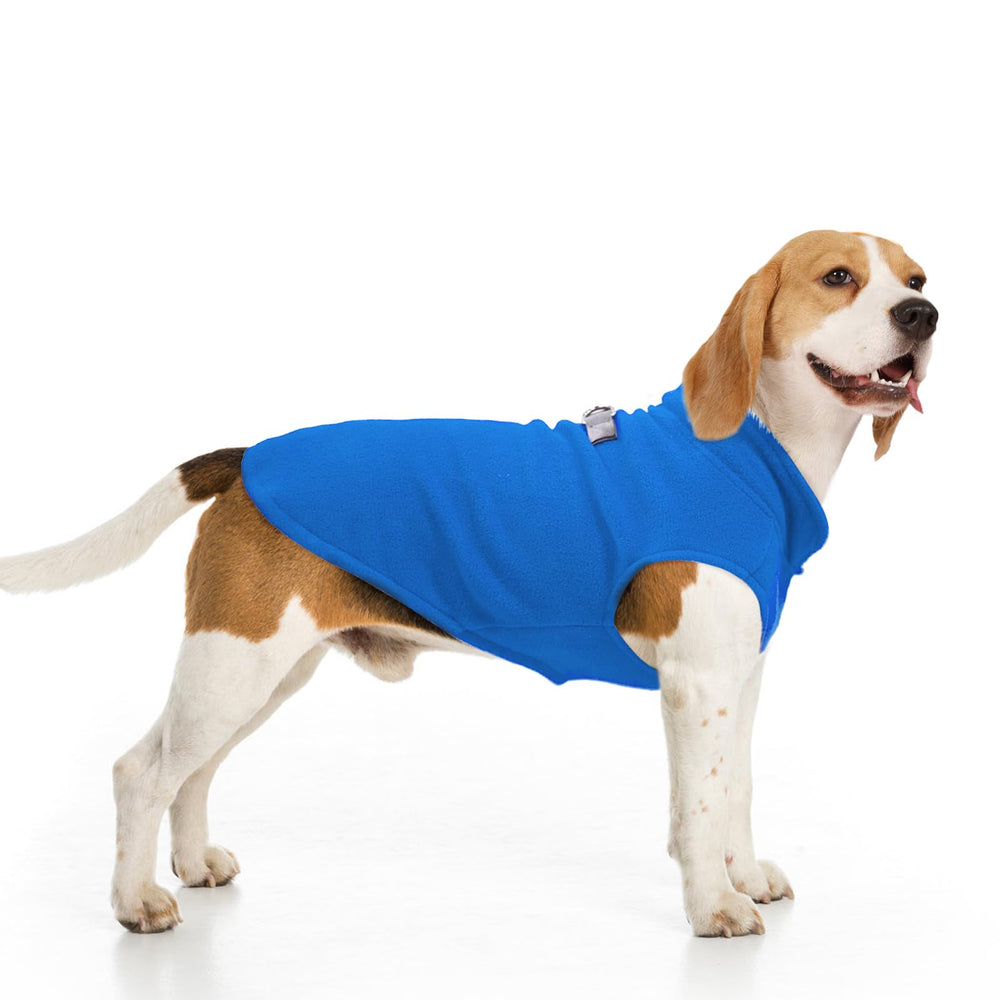 BEAUTYZOO Dog Fleece Vest front view in navy keeps small dogs warm during walks