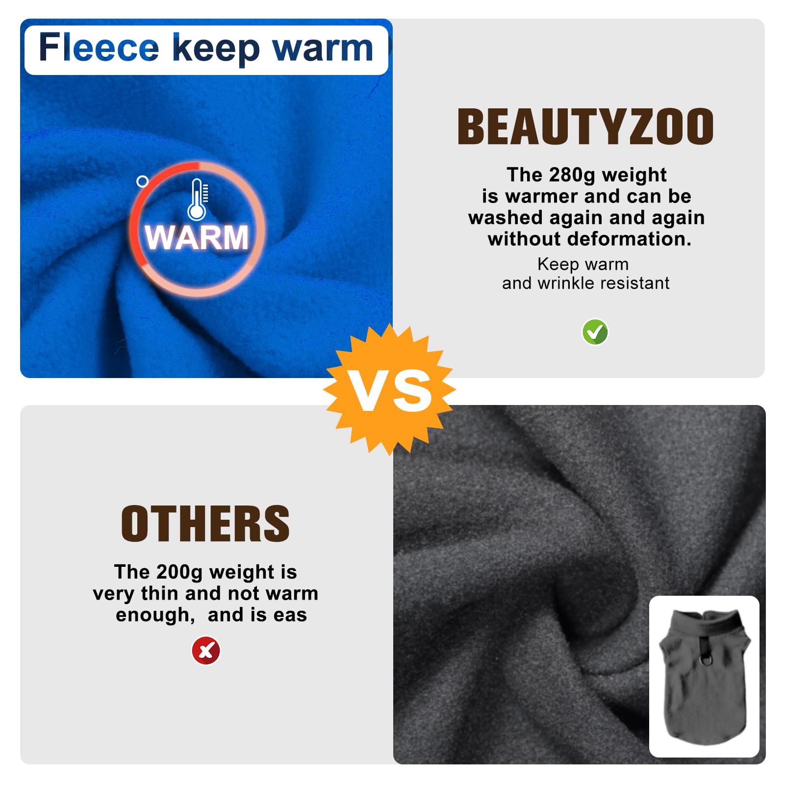BEAUTYZOO Dog Fleece Vest pullover neckline enables easy on-off