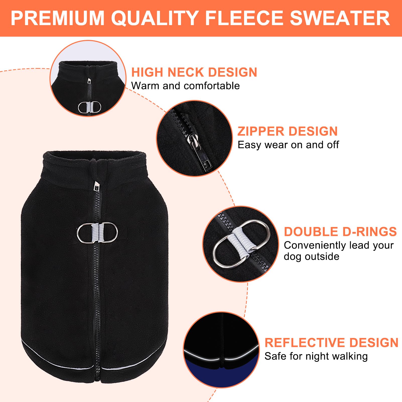 BEAUTYZOO dog fleece vest with reflective strips boosts nighttime visibility.