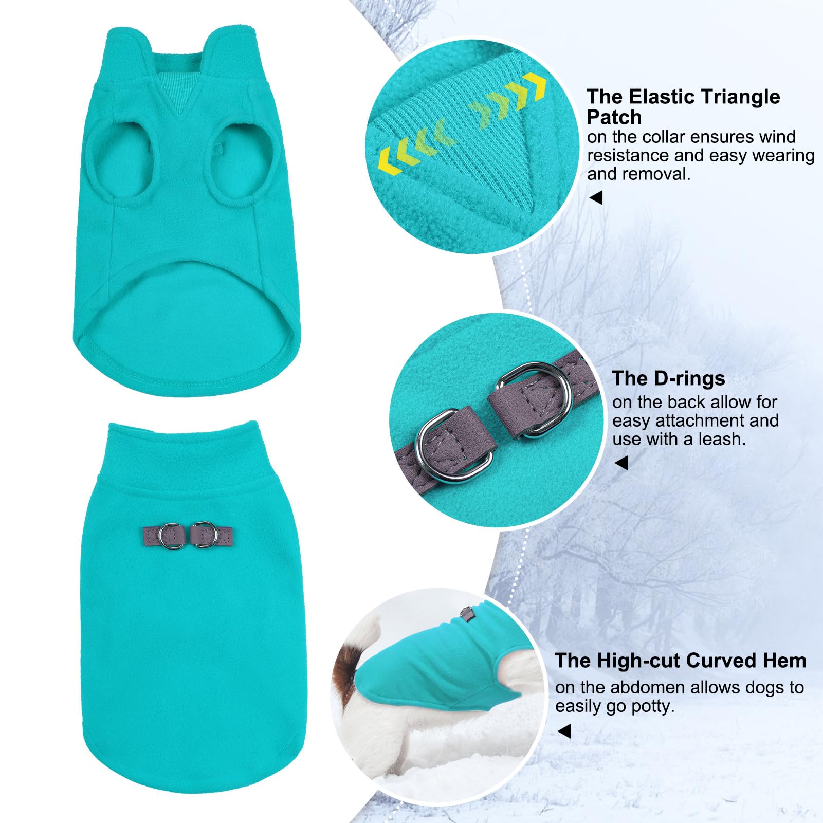 BEAUTYZOO dog fleece vest side view highlights elastic neckline for comfortable wear.