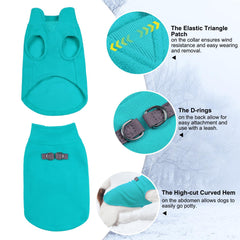 BEAUTYZOO dog fleece vest side view highlights elastic neckline for comfortable wear.