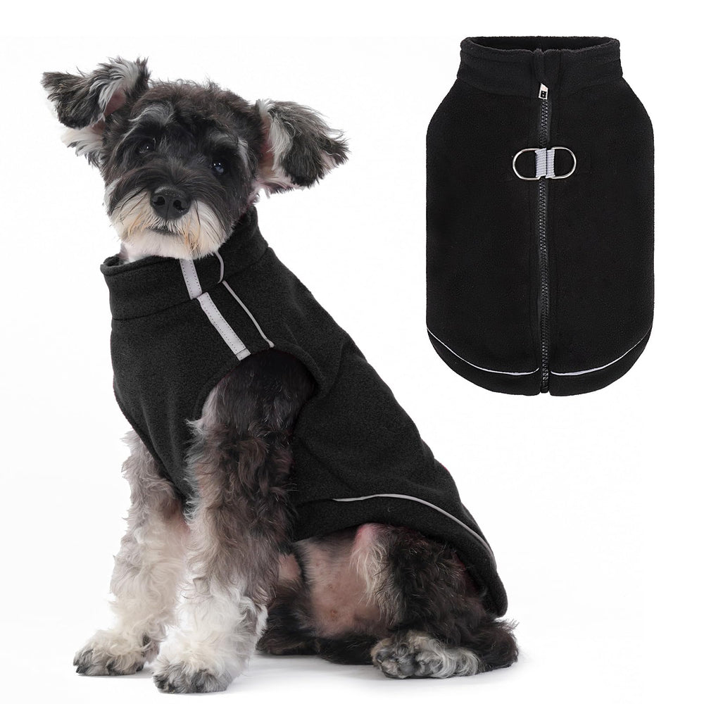 BEAUTYZOO dog fleece vest sweater front view shows warm, snug fit for small dogs.