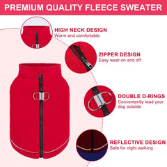 BEAUTYZOO dog fleece vest zip-open red design for easy on and off with fur guard.