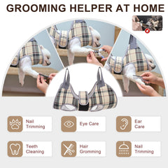 BEAUTYZOO dog grooming hammock beige straps demonstrating secure fit