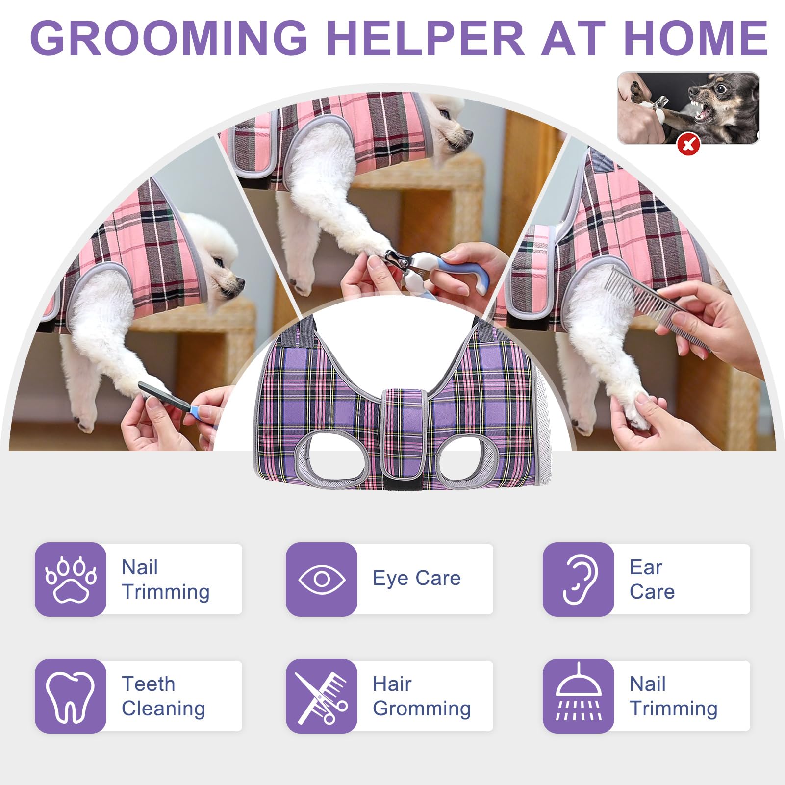 BeautyZoo dog grooming hammock heavy-duty carabiners ensuring durable restraint.
