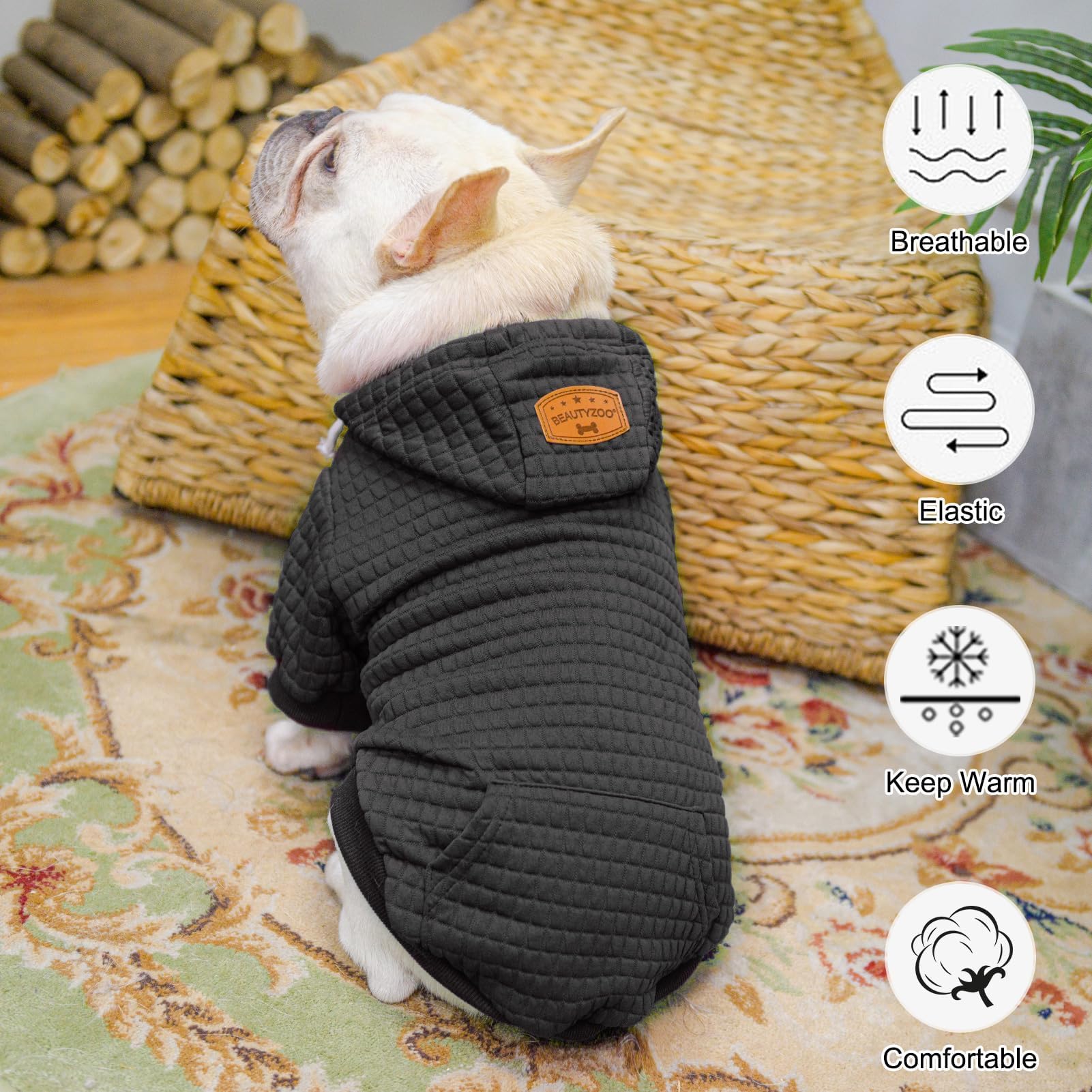 BEAUTYZOO Dog Hoodie fabric close-up shows breathable, soft waffle texture.