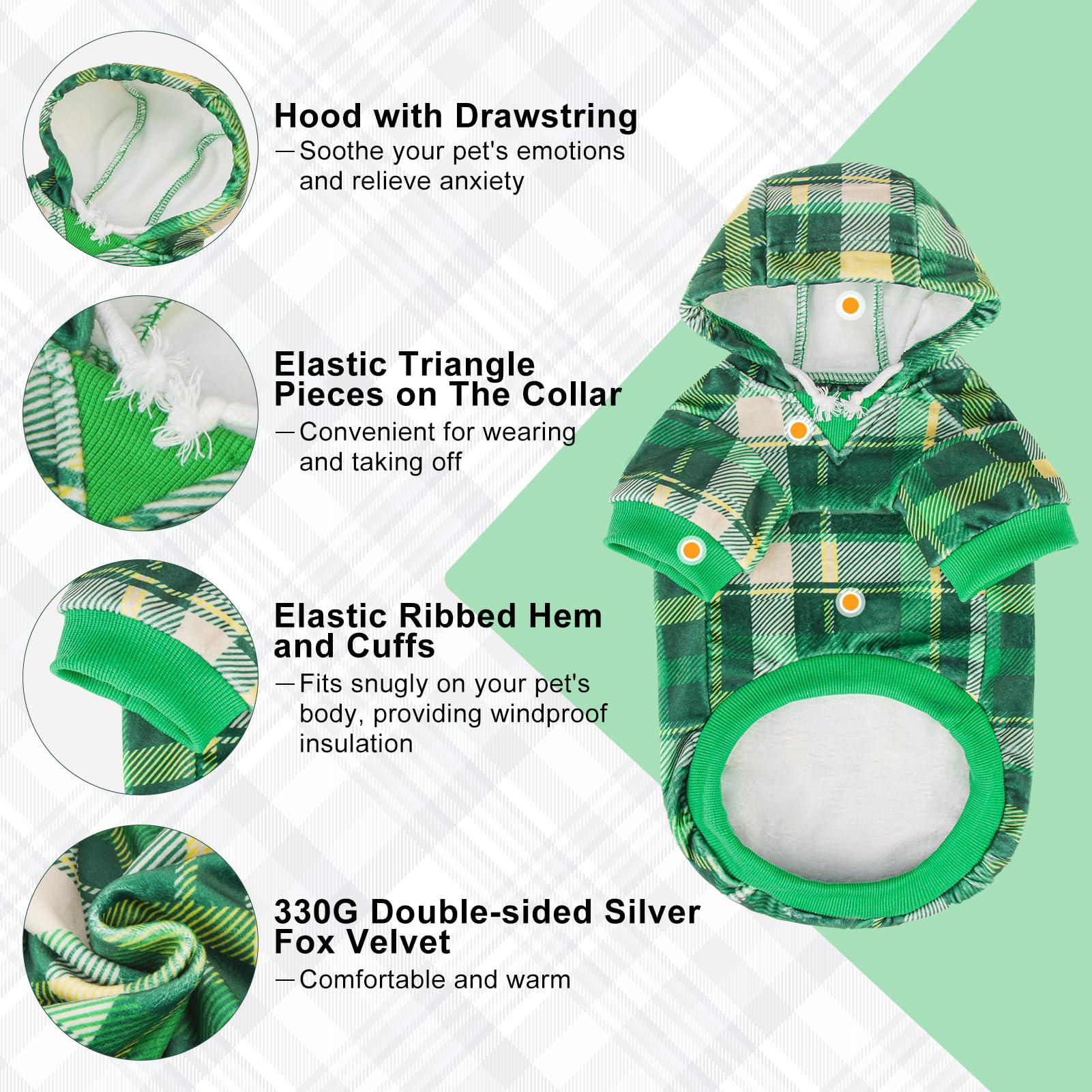 Beautyzoo dog hoodie plaid hood with adjustable drawstring for secure fit.