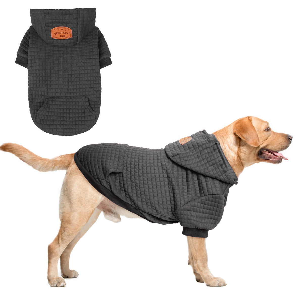 BEAUTYZOO Dog Hoodie on a dog provides cozy warmth for chilly outdoor walks.