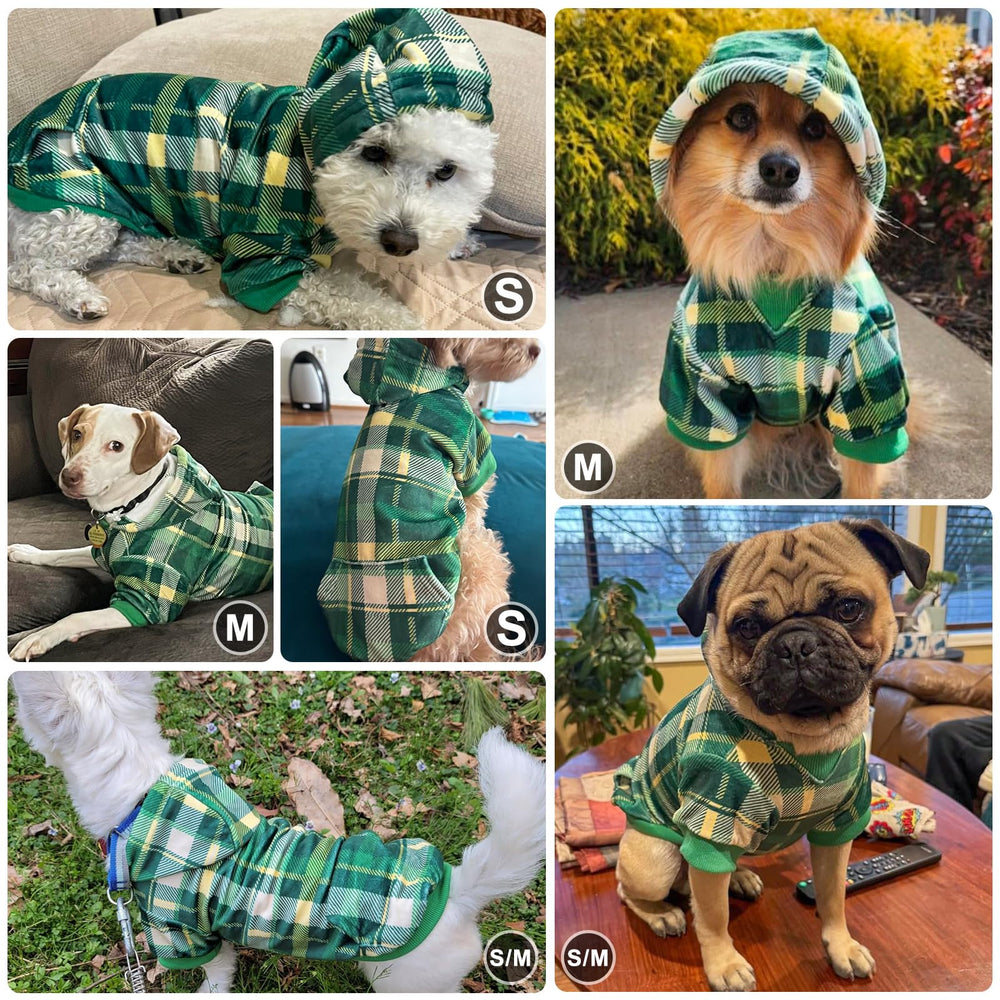 Beautyzoo dog hoodie plaid back-pocket detail for treats or bags.