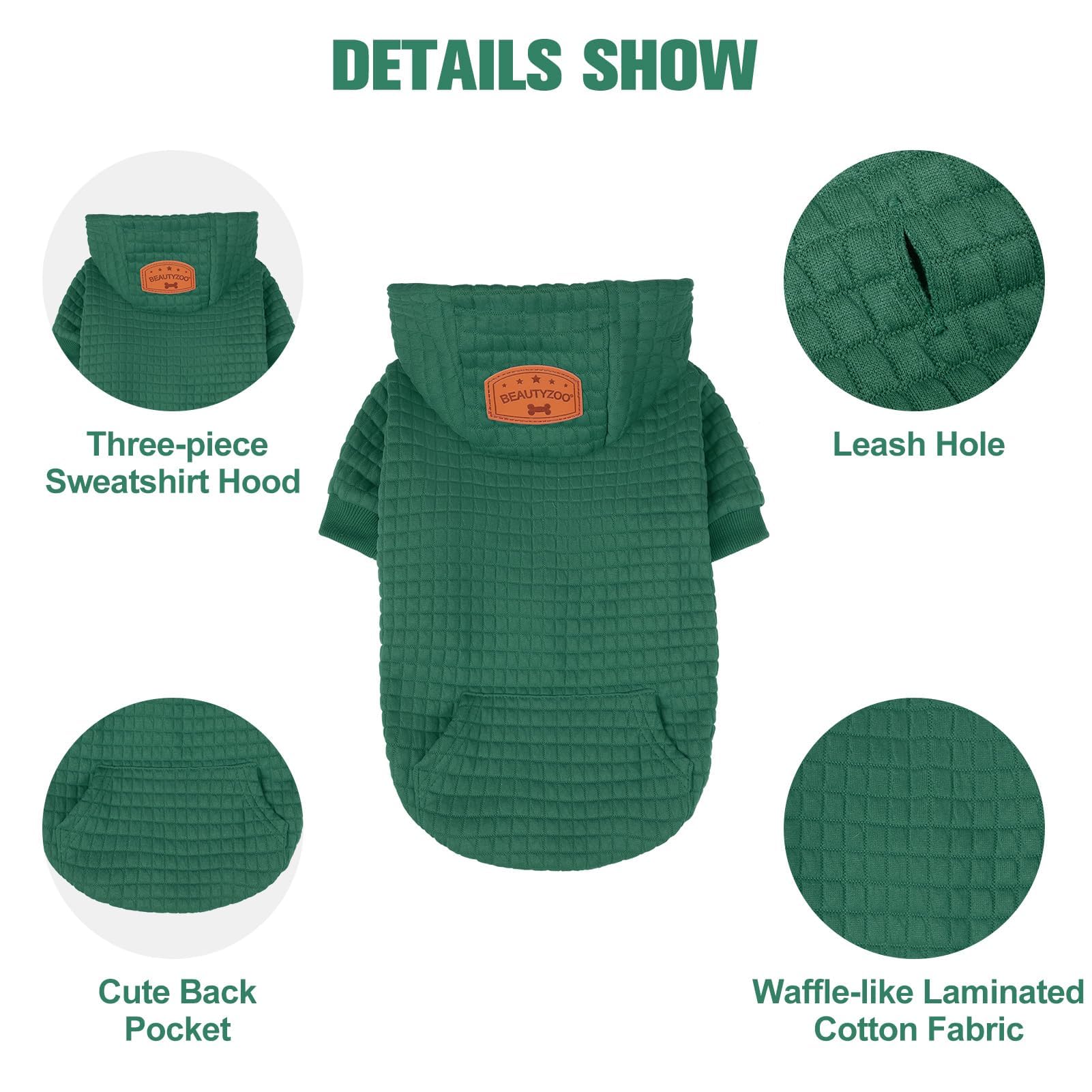 BEAUTYZOO dog hoodie pocket-detail showcases mini pocket for treats during outings.