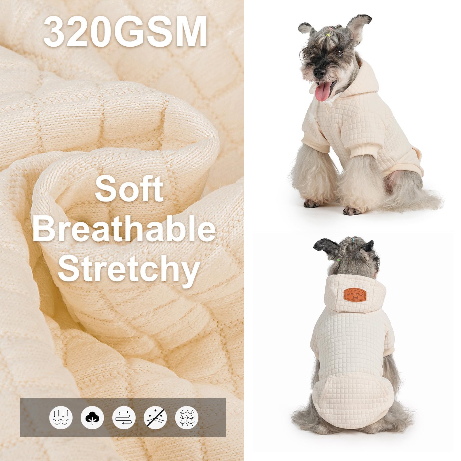 BEAUTYZOO dog hoodie pocket side stores treats or toys for on-the-go adventures