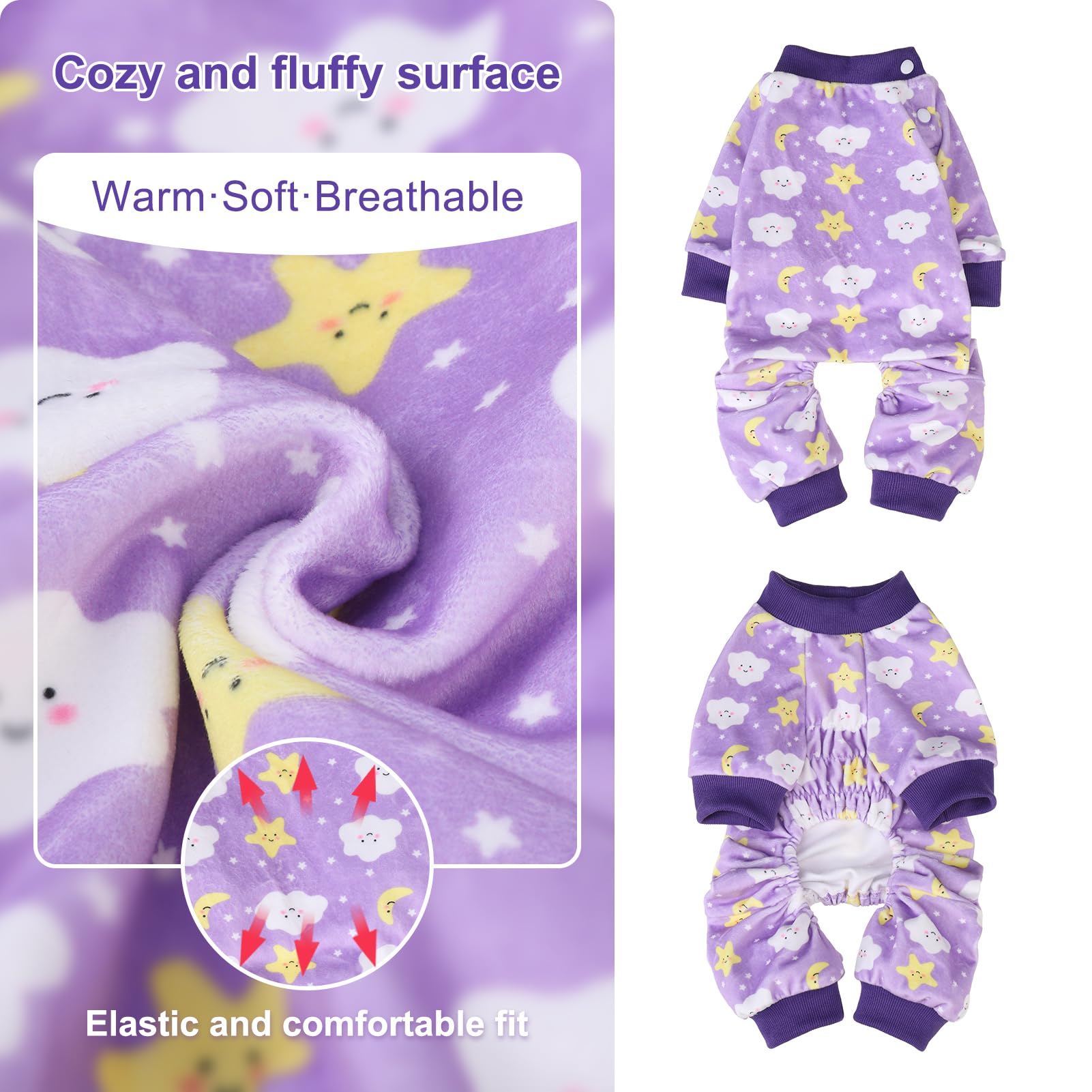 BEAUTYZOO dog pajamas XL purple hidden-buttons design for quick dressing