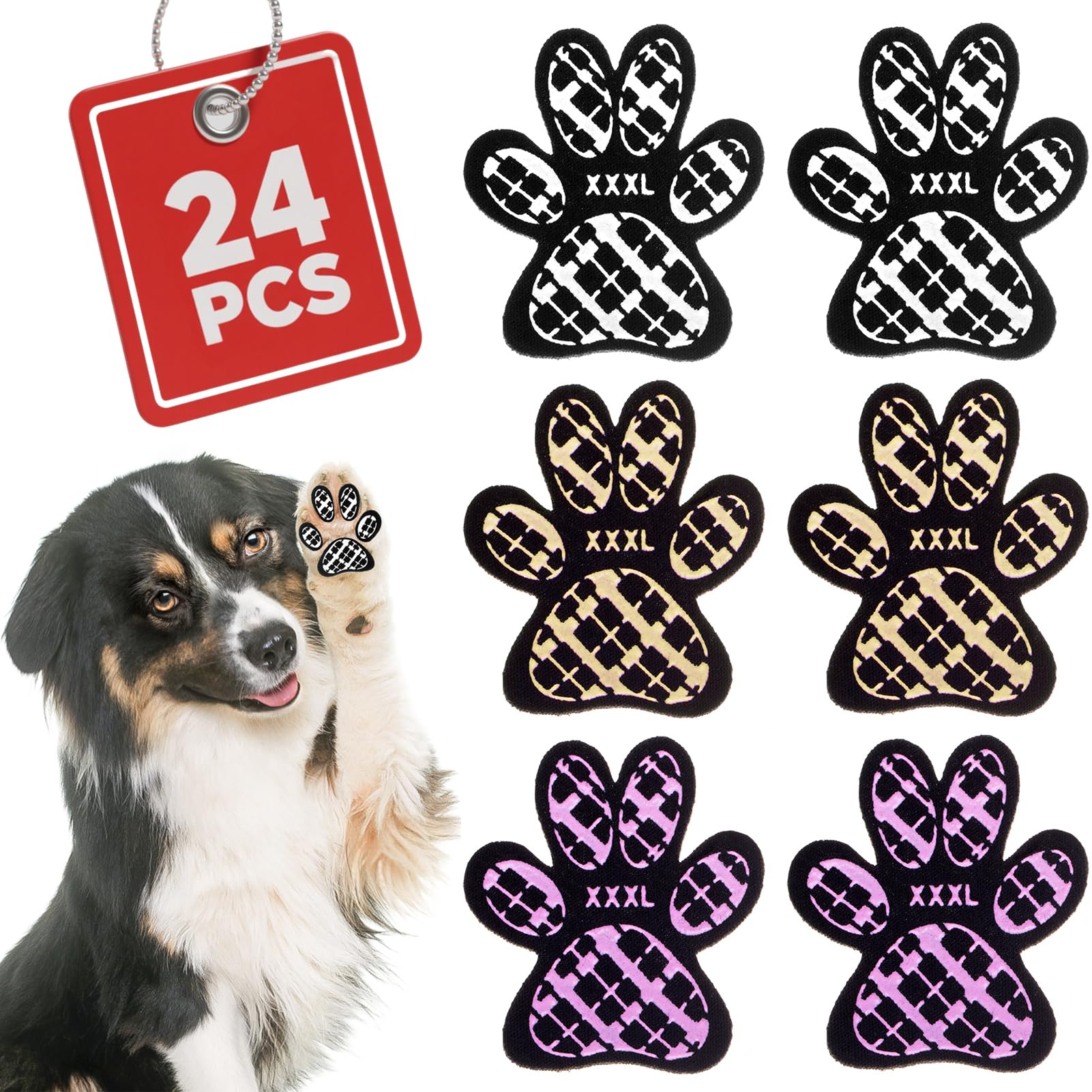 BEAUTYZOO paw protector close-up shows self-adhesive anti-slip pads for grip.