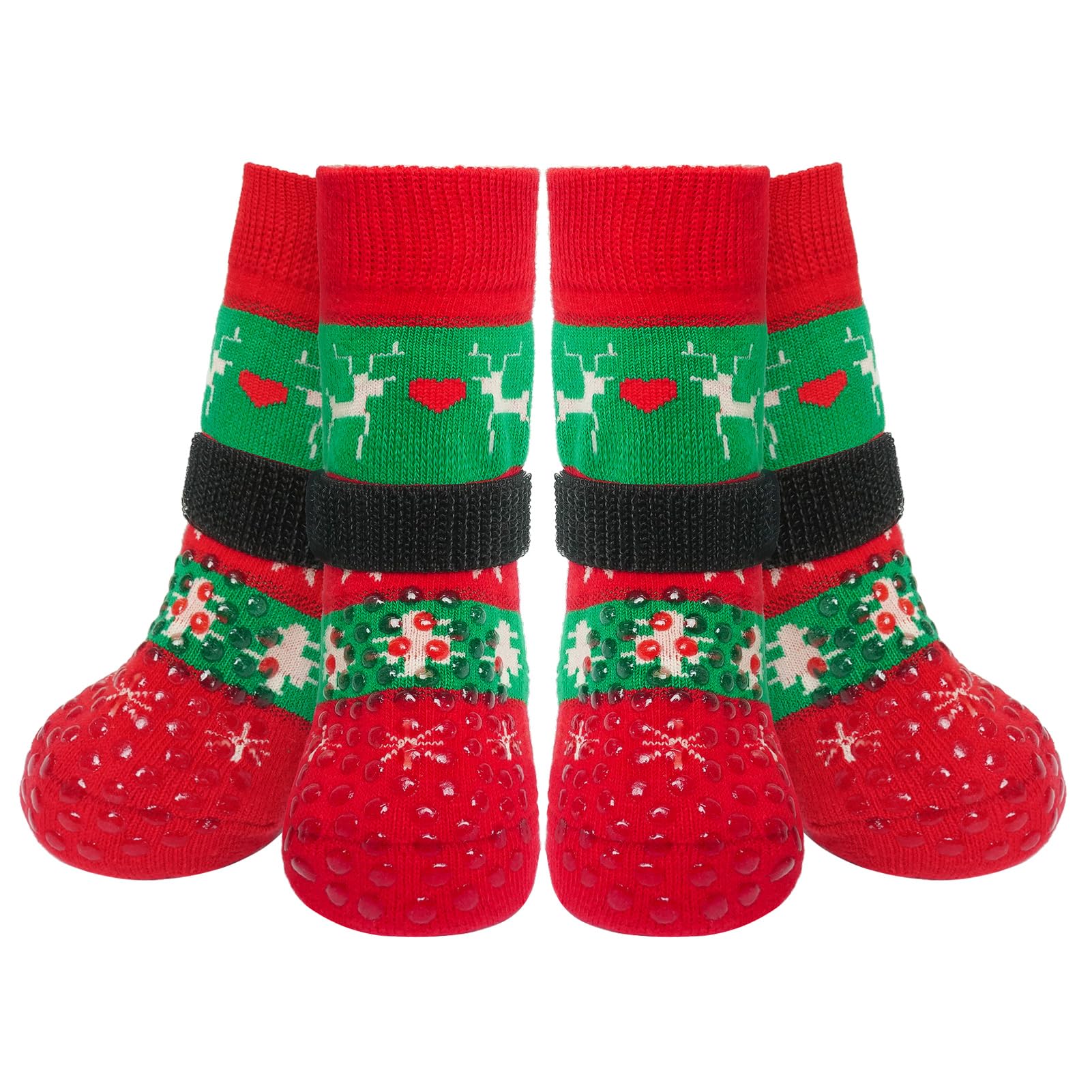 BEAUTYZOO dog socks four-pack—pack shot showing indoor traction for slippery floors.