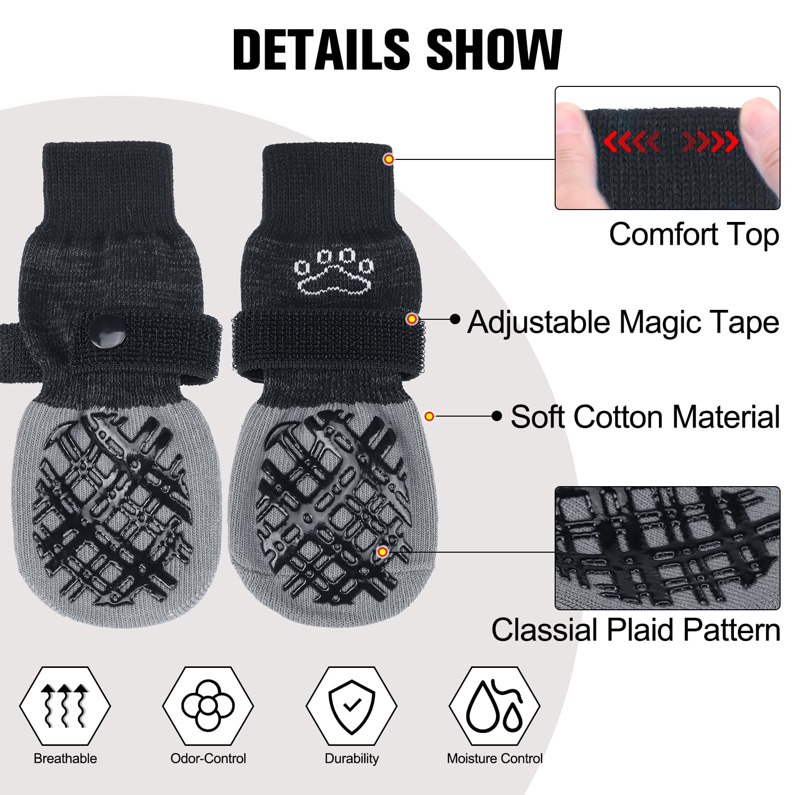 BEAUTYZOO dog socks with adjustable strap for secure fit.