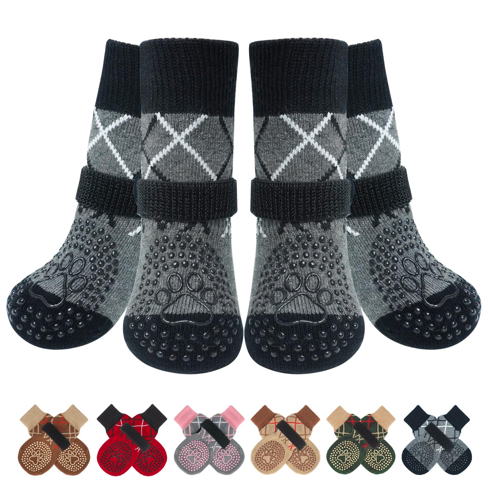 BEAUTYZOO dog socks with anti-slip bottom for confident steps on slick hardwood floors.