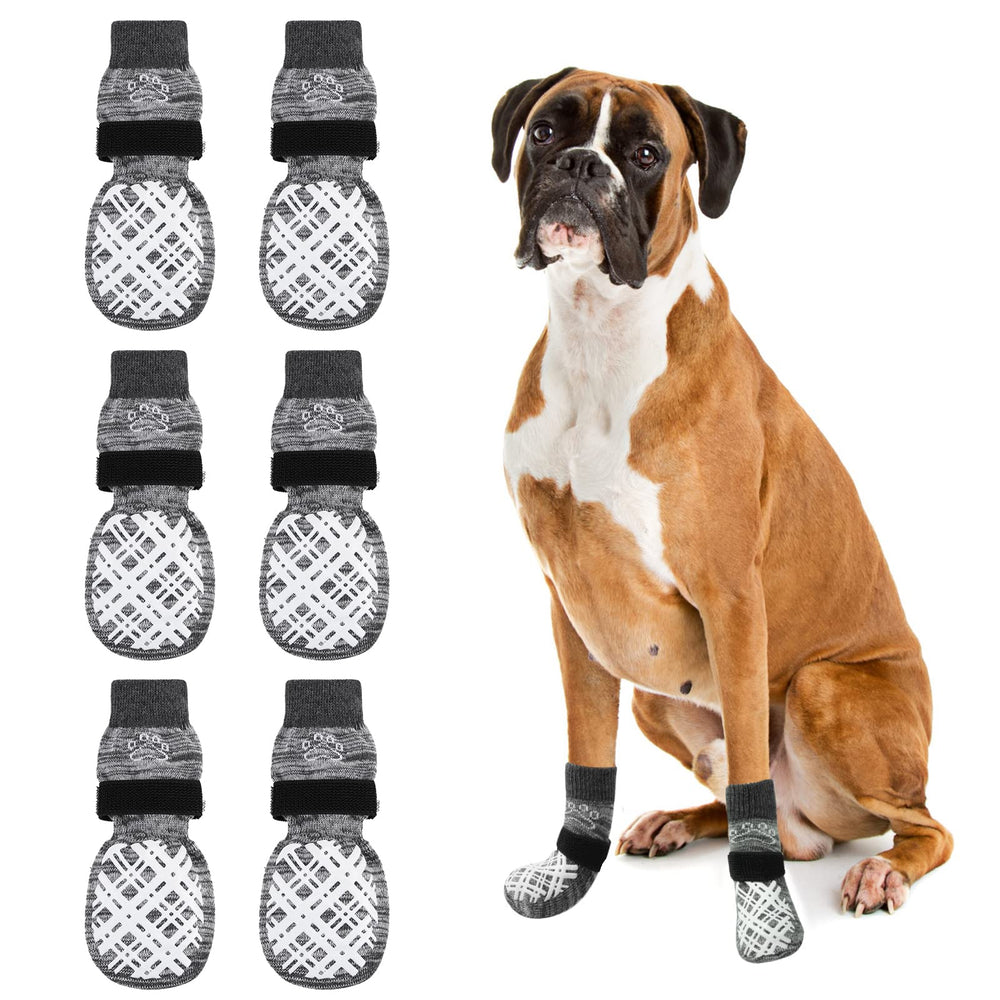 BEAUTYZOO dog socks with anti-slip double-sided grips provide secure traction on slick floors.