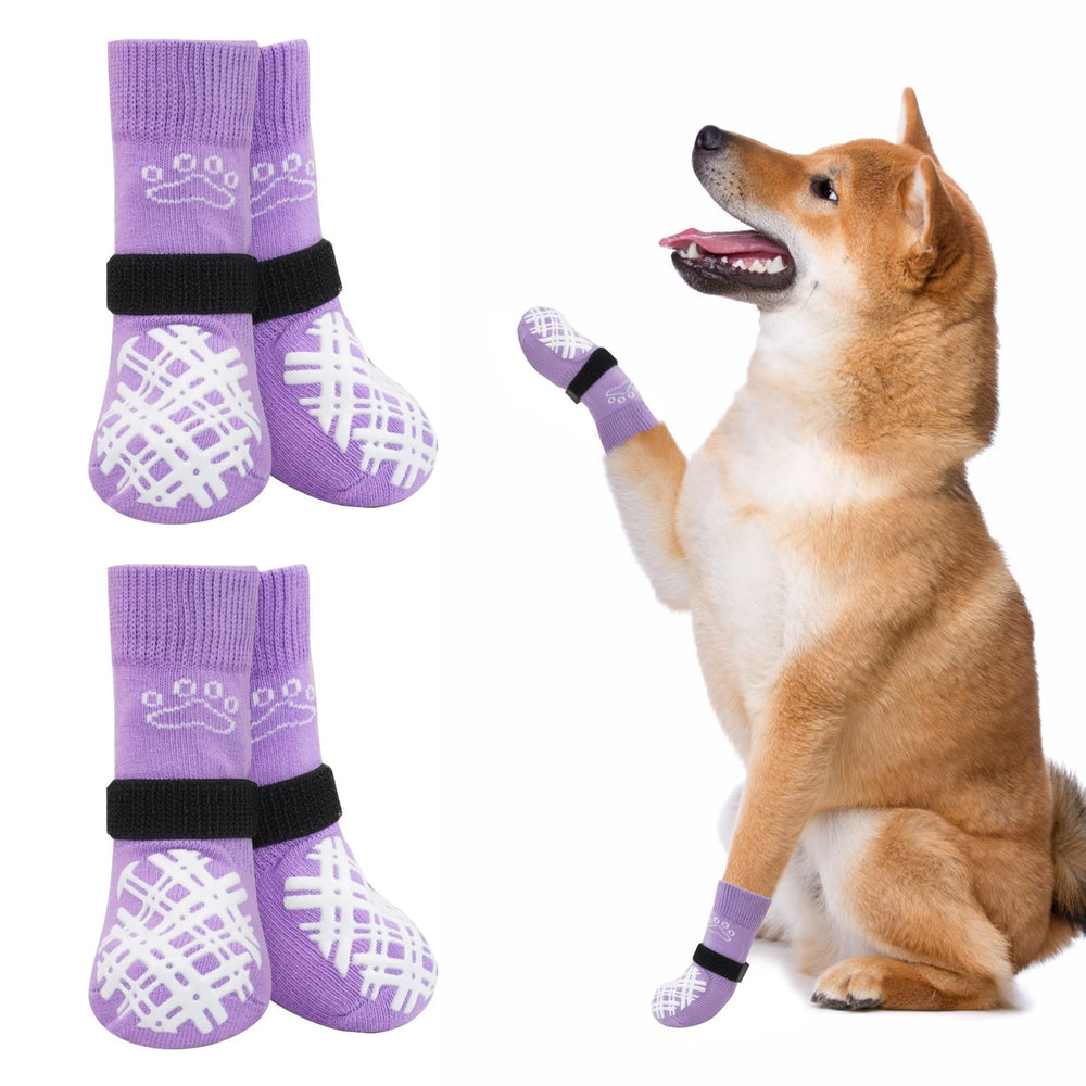BEAUTYZOO dog socks with anti-slip grips for stable traction on hardwood floors.