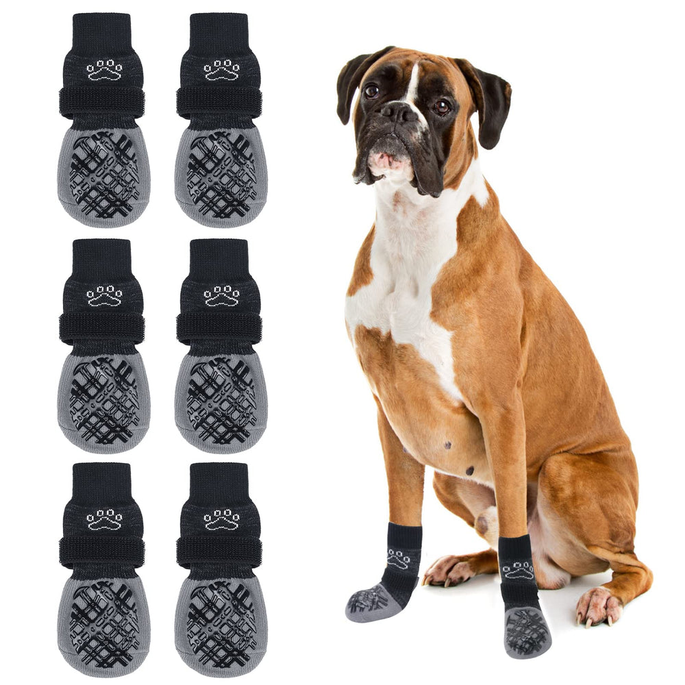 BEAUTYZOO dog socks with anti-slip traction on hardwood floors.