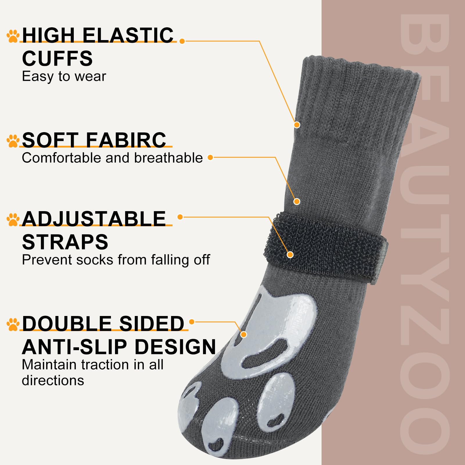 BEAUTYZOO Dog Socks in breathable fabric for all-day comfort.