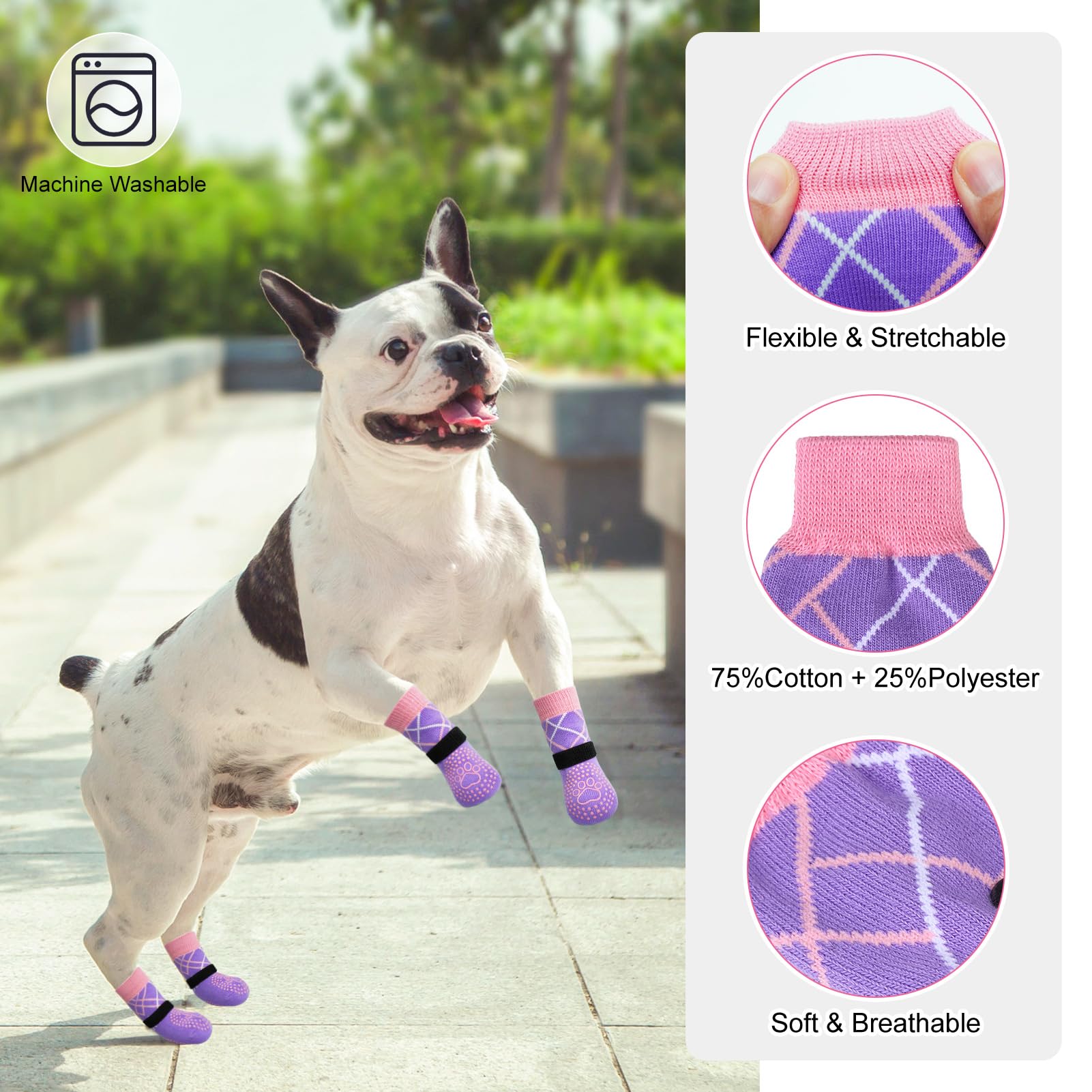 BEAUTYZOO dog socks with double-sided grippers provide reliable traction on slippery floors.
