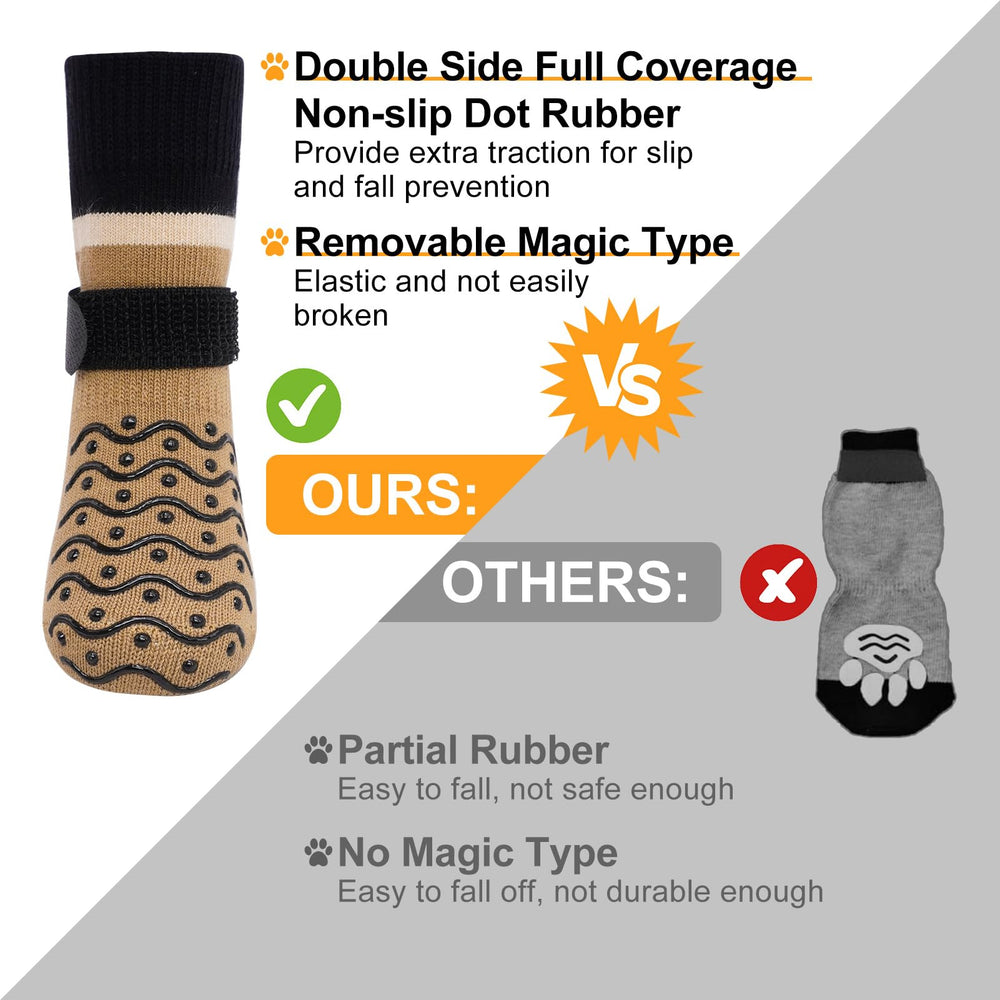 BEAUTYZOO Dog Socks feature striped pattern for durability and stylish visibility.