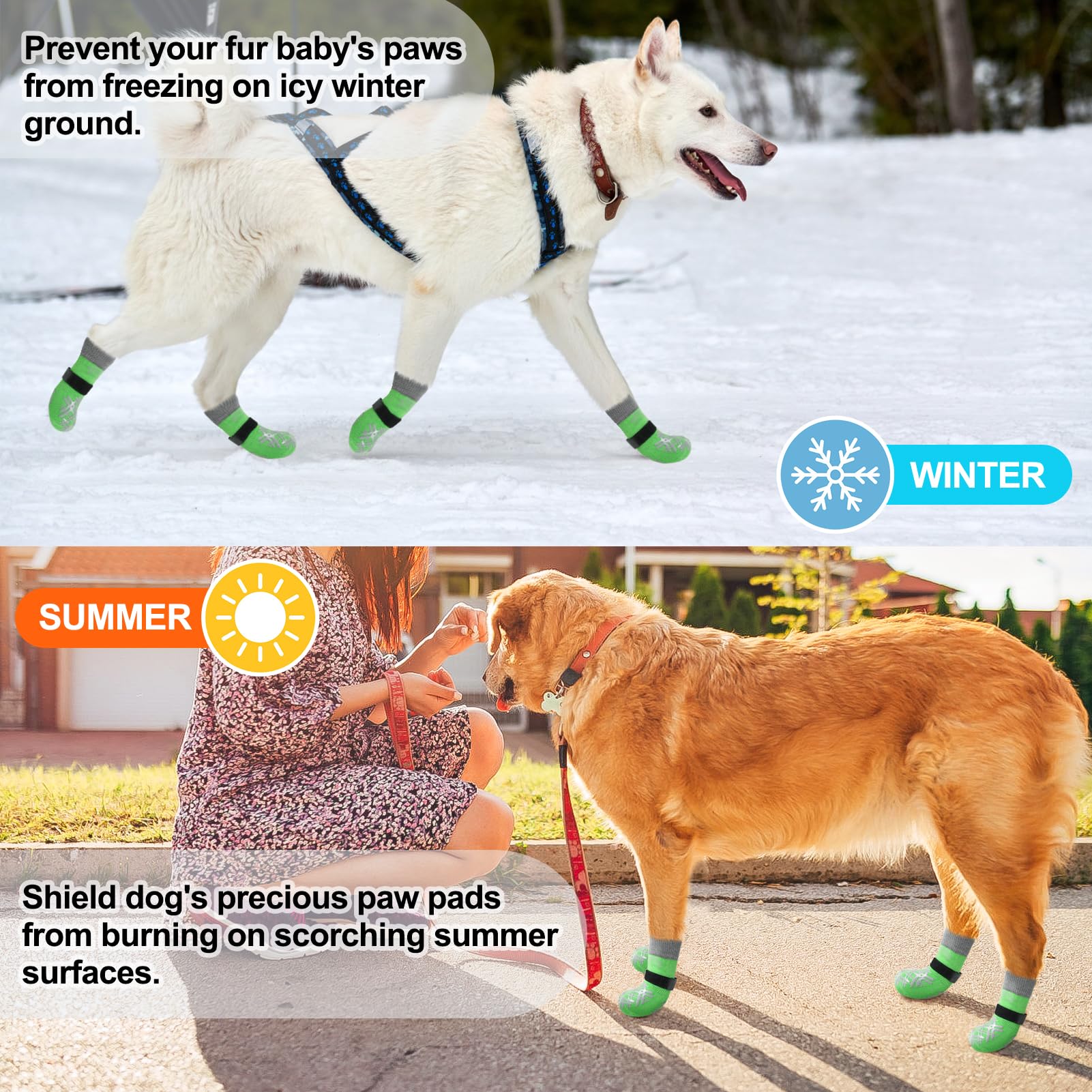 BEAUTYZOO dog socks elastic rib top showing secure fit during active play.