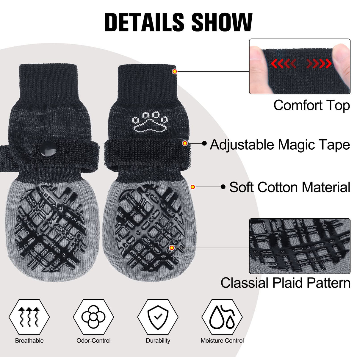BEAUTYZOO dog socks elastic top strap ensures secure fit