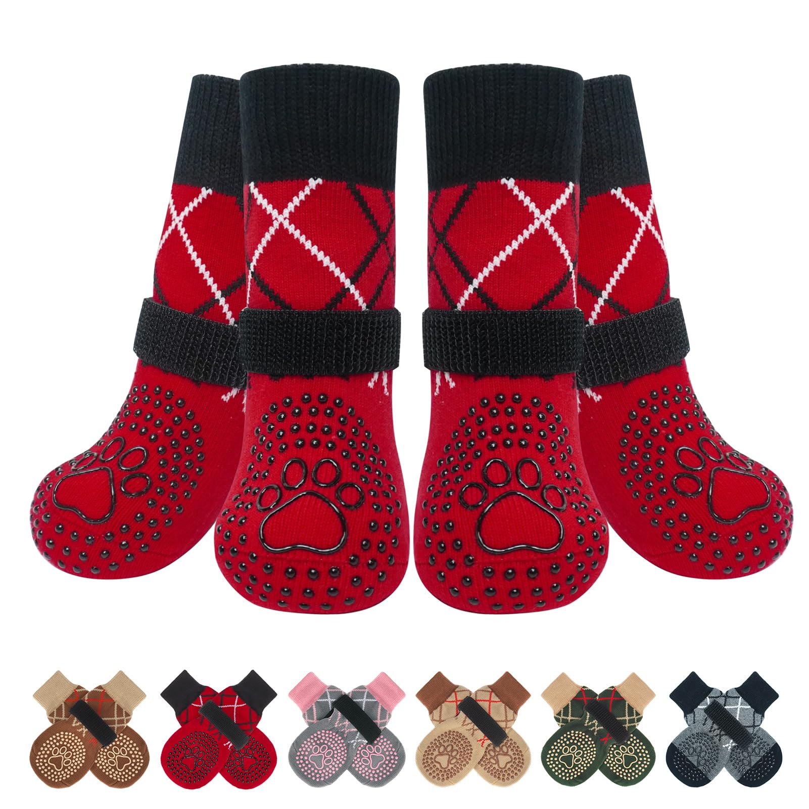 BEAUTYZOO dog socks front view shows non-slip grip for safer indoor traction