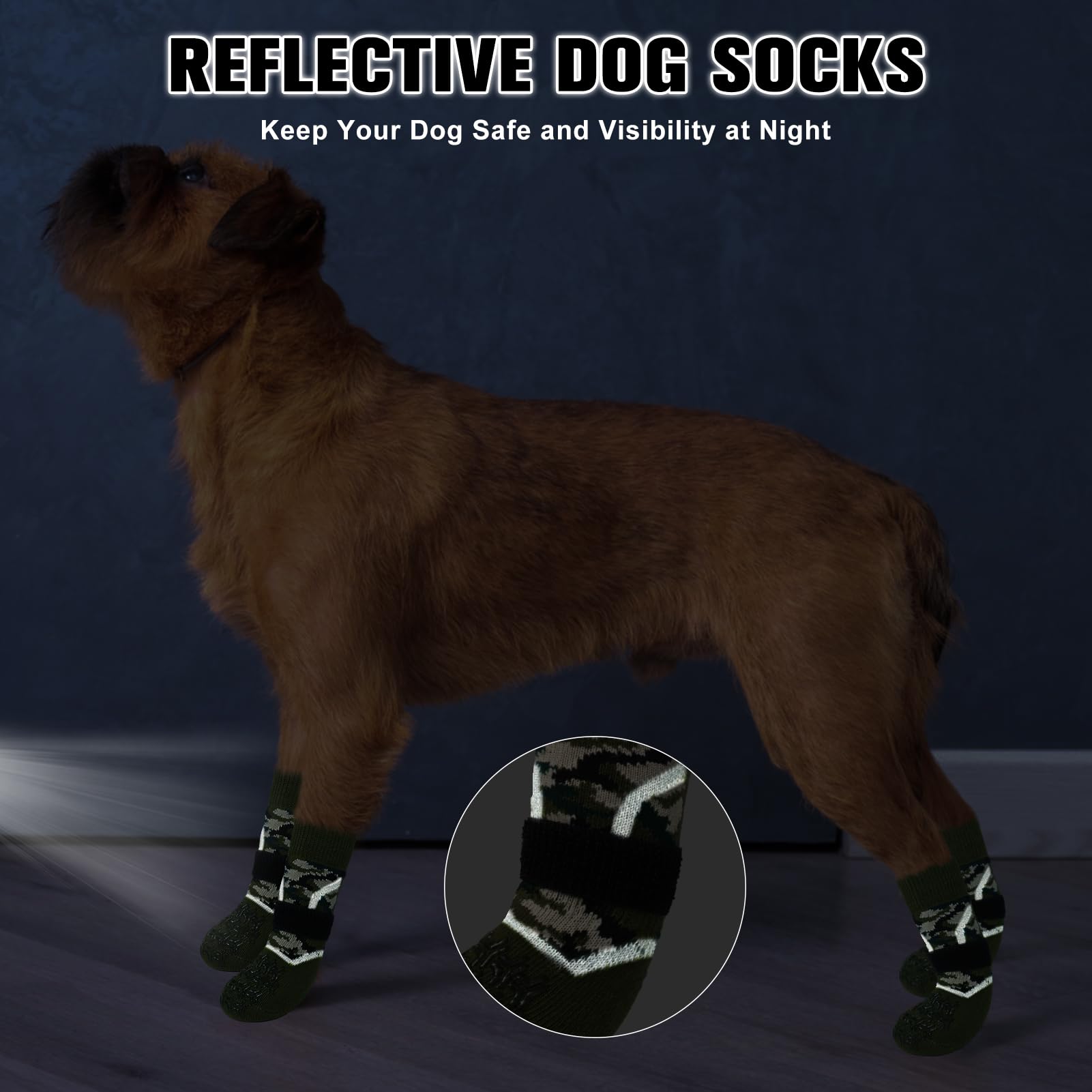 BEAUTYZOO dog socks glow-in-the-dark for night walks with enhanced visibility.