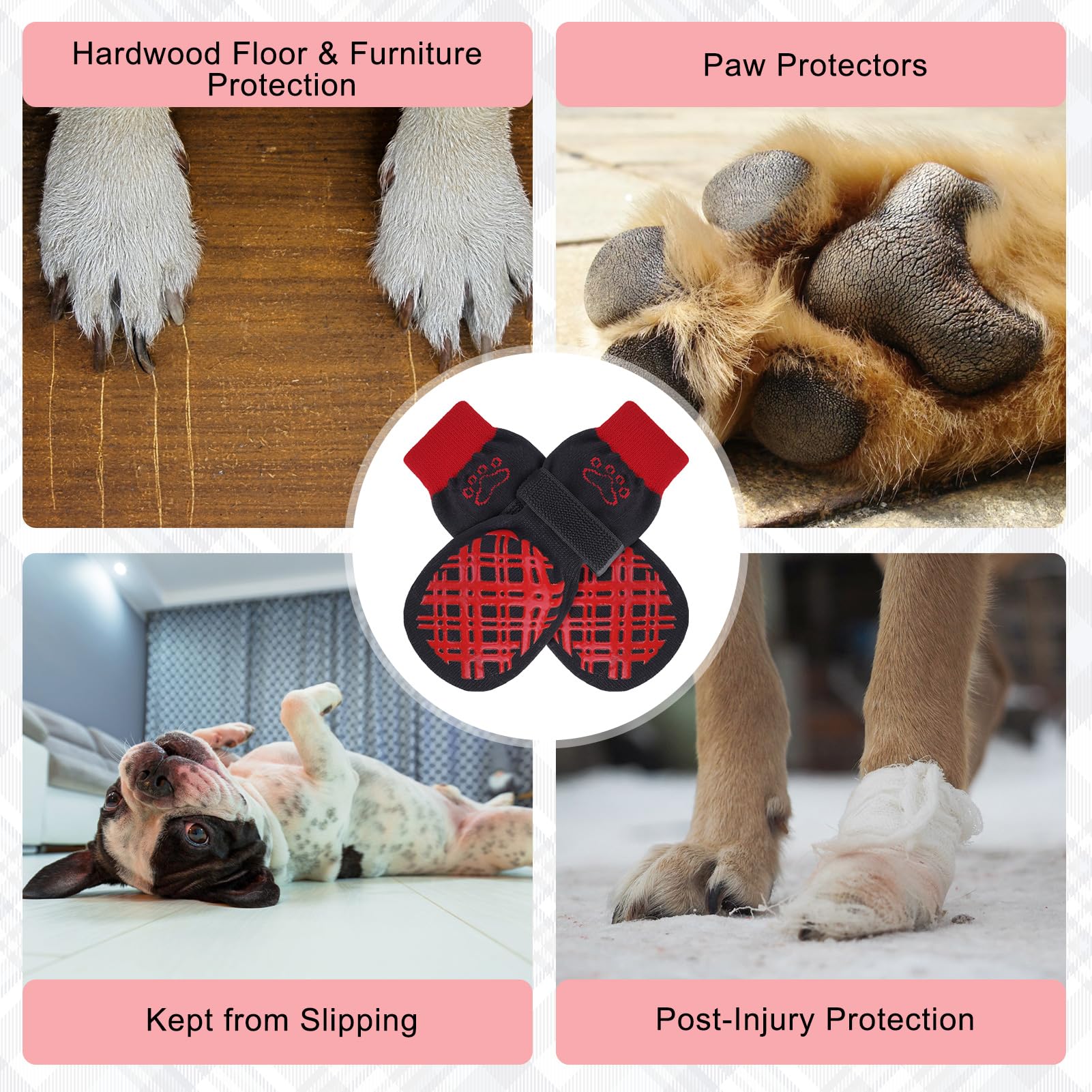 BEAUTYZOO dog socks grip sole closeup showing non-slip pattern for hardwood floors.